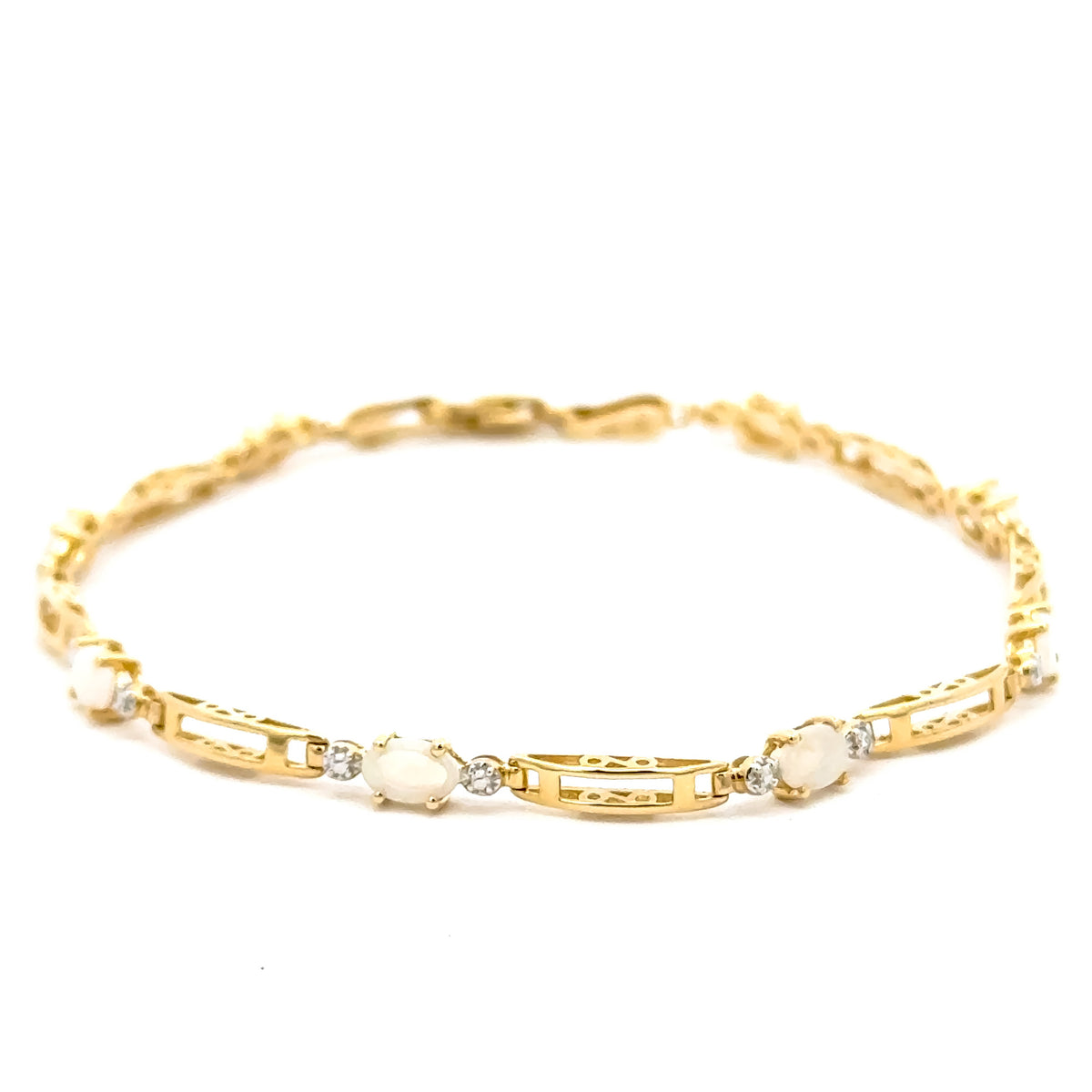 Oval Opal & .005 Diamond 14kt Yellow Gold Link Bracelet