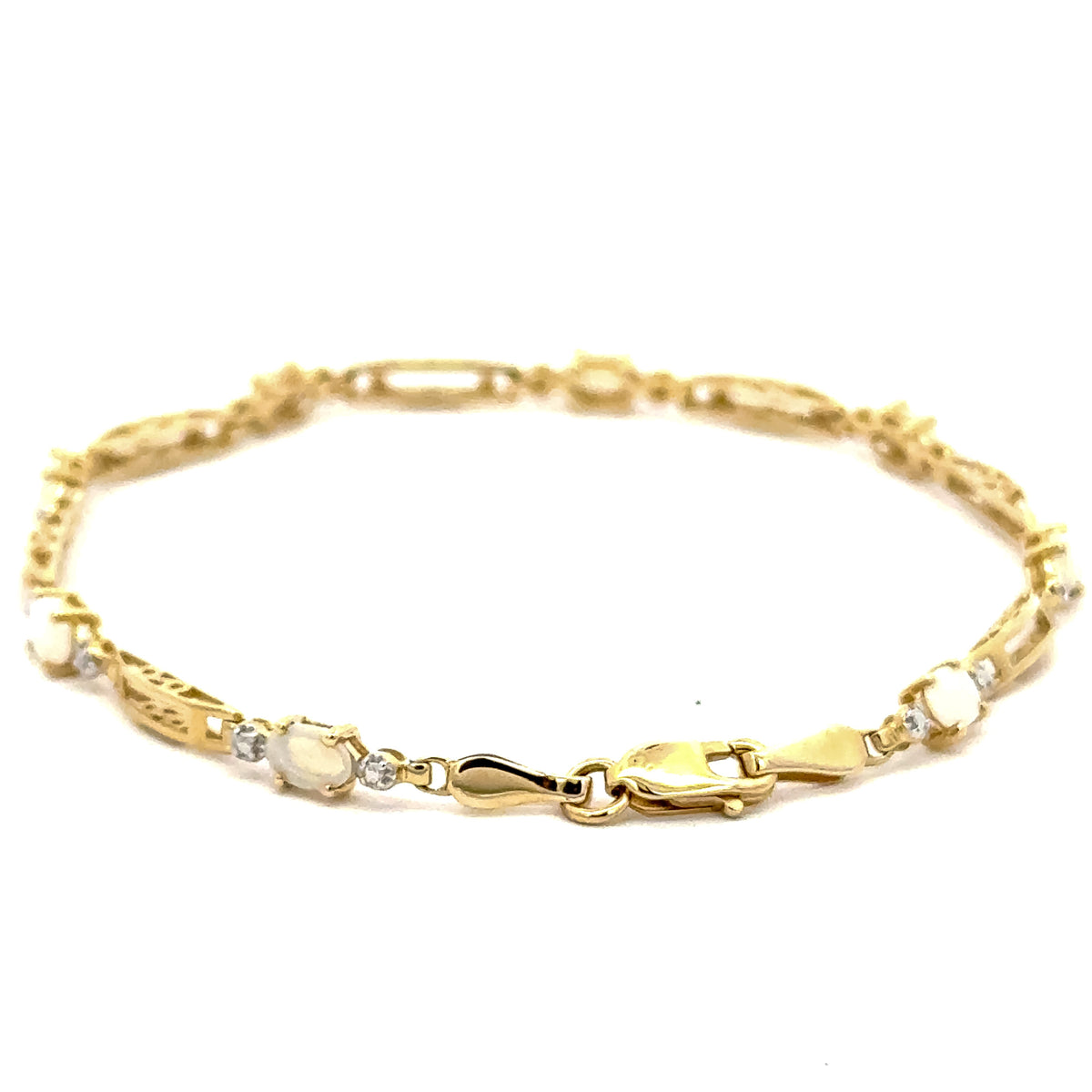 Oval Opal & .005 Diamond 14kt Yellow Gold Link Bracelet