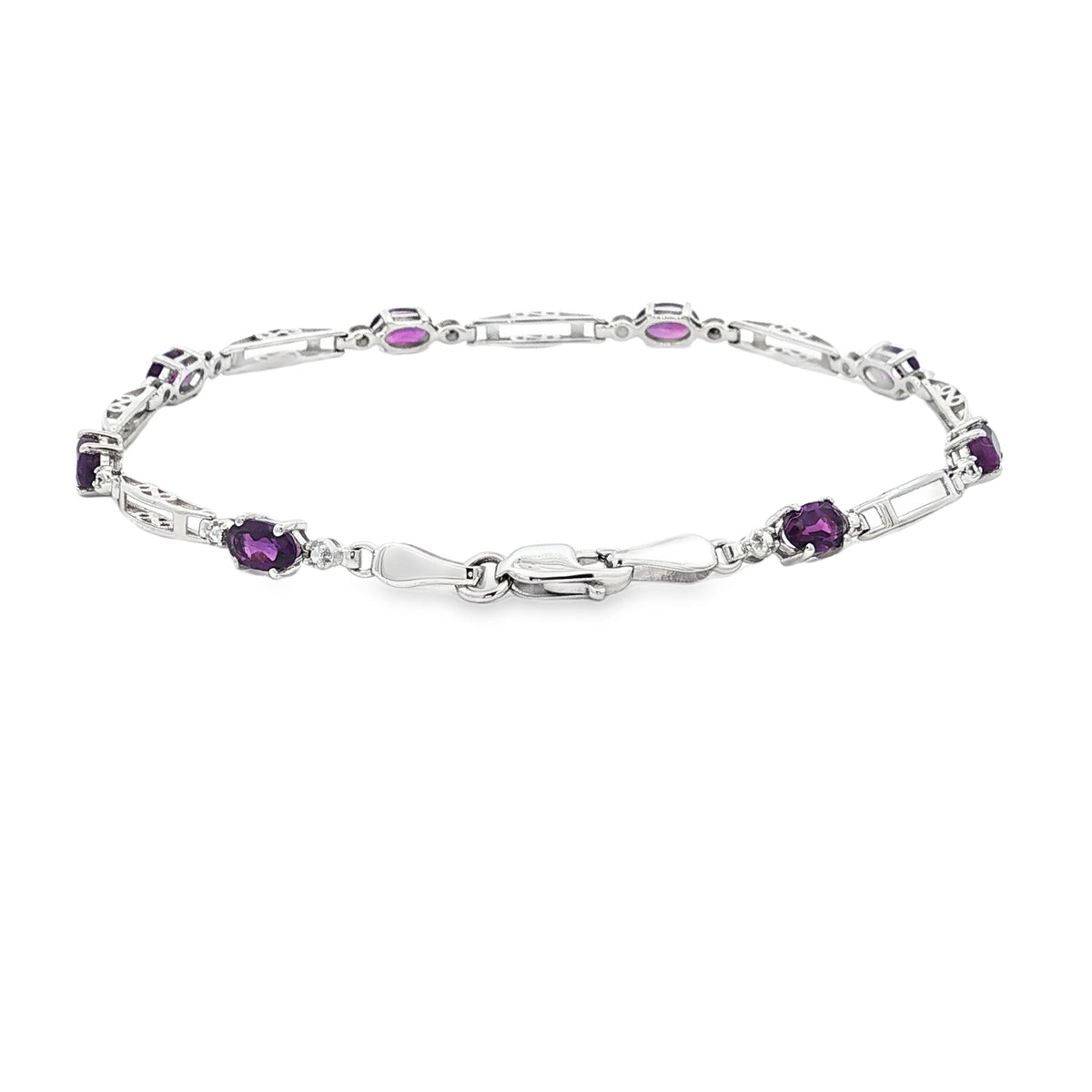 10kt White Gold 1.84 ctw Oval Amethyst and Diamond Accent Bracelet