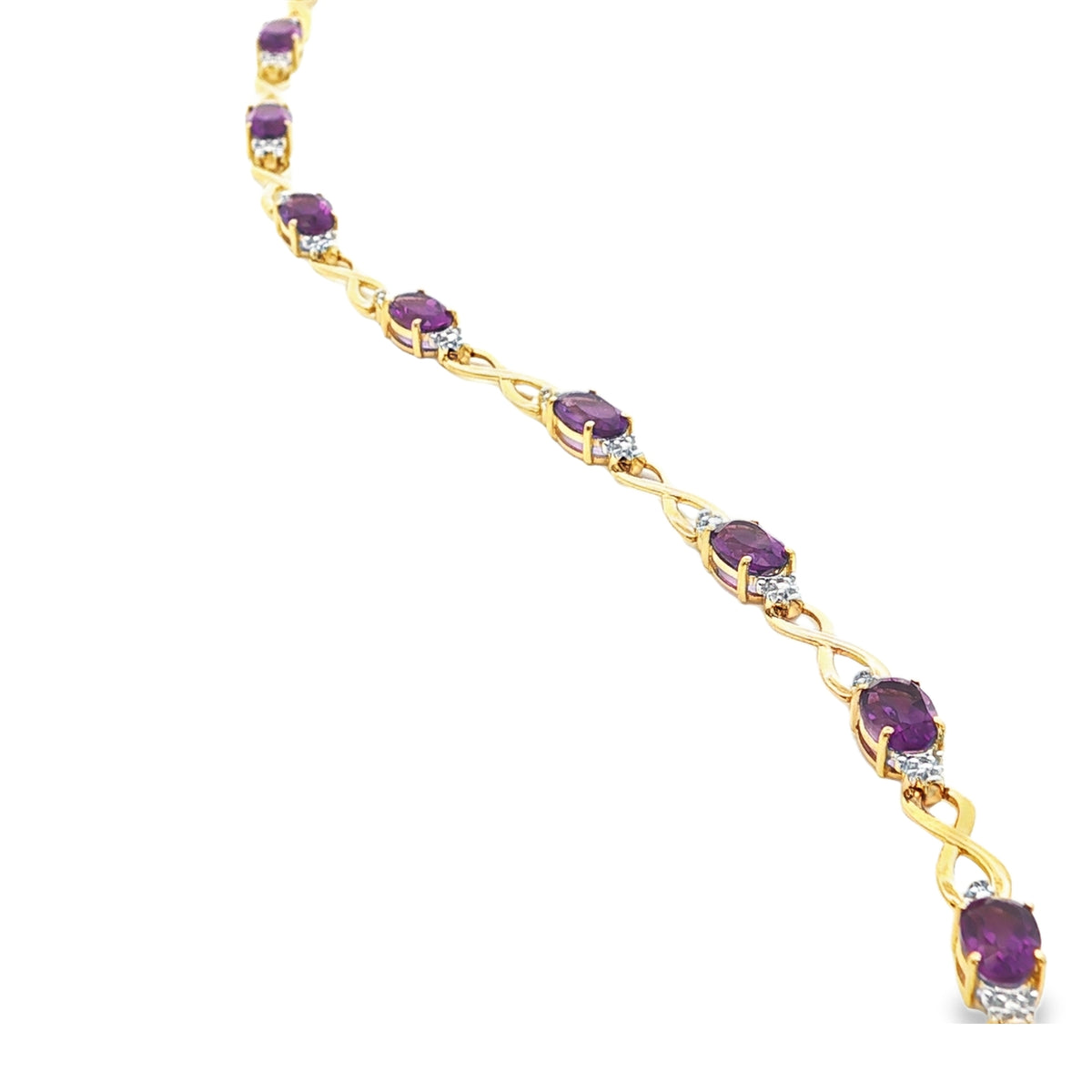 14kt Yellow Gold 4.50 ctw Oval Amethyst and Diamond Infinity Bracelet