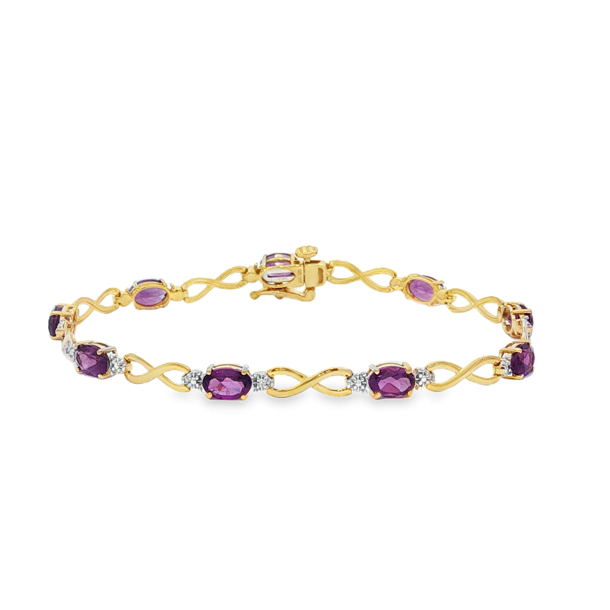 14kt Yellow Gold 4.50 ctw Oval Amethyst and Diamond Infinity Bracelet