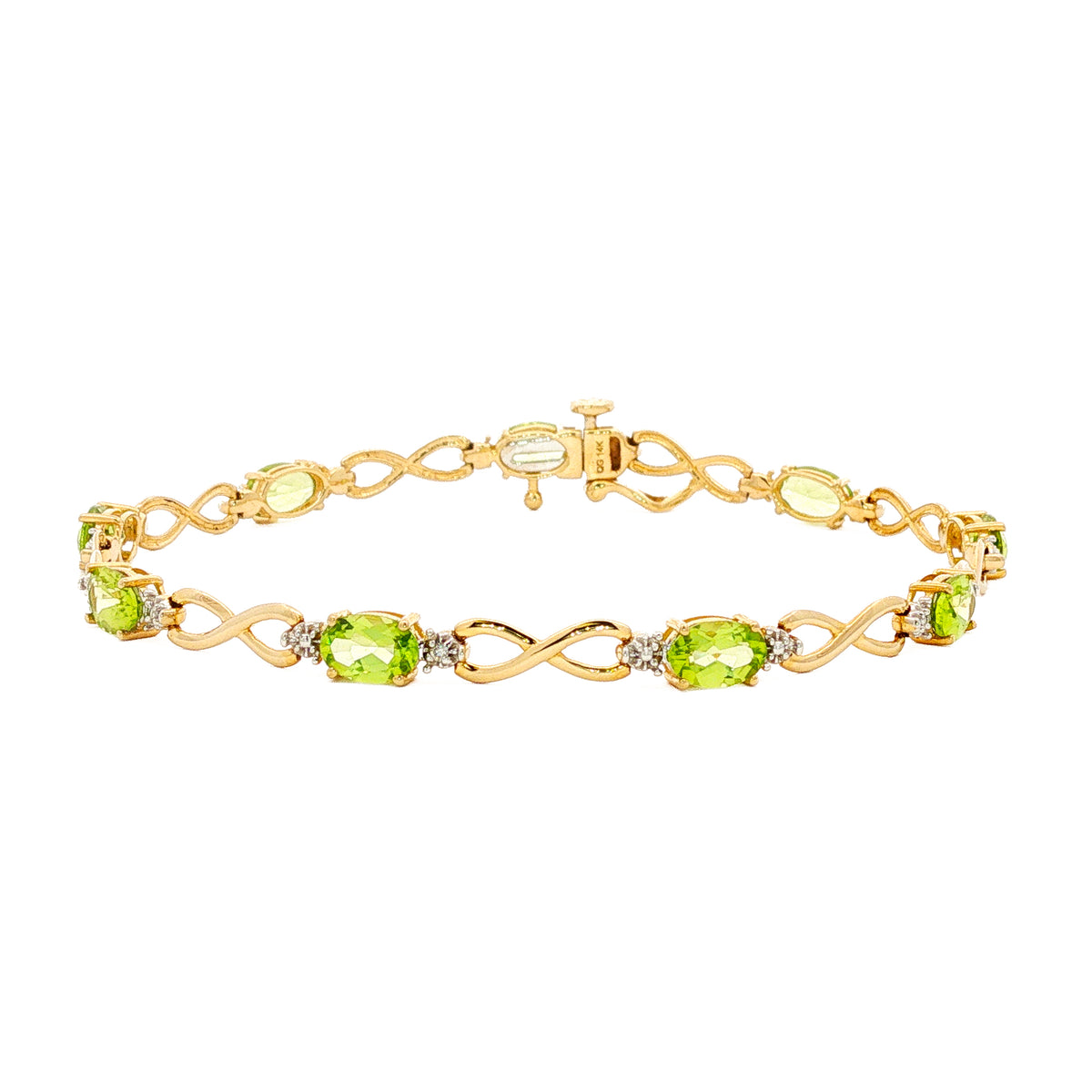 14kt Yellow Gold 4.50 ctw Oval Peridot & Diamond Infinity Bracelet