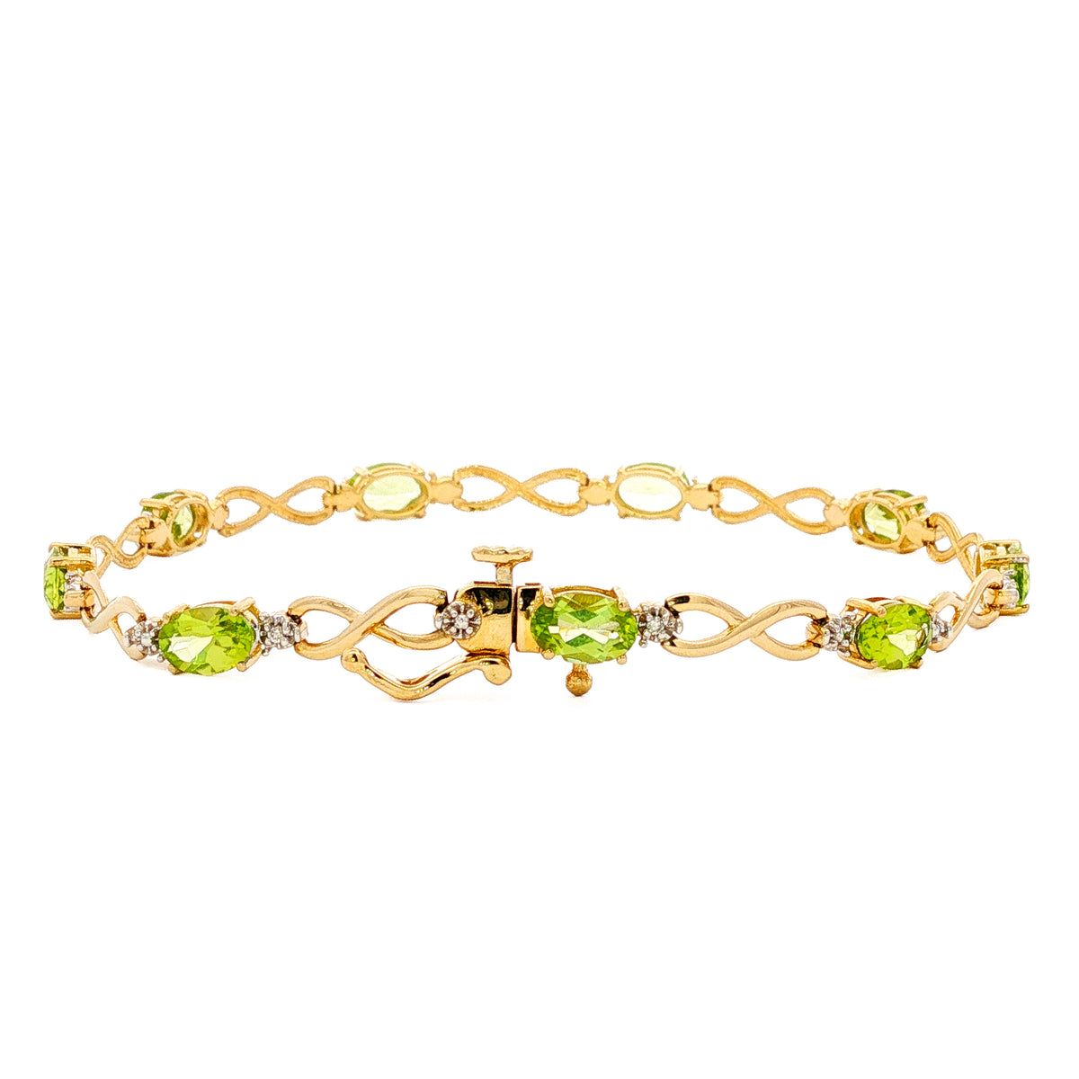14kt Yellow Gold 4.50 ctw Oval Peridot & Diamond Infinity Bracelet