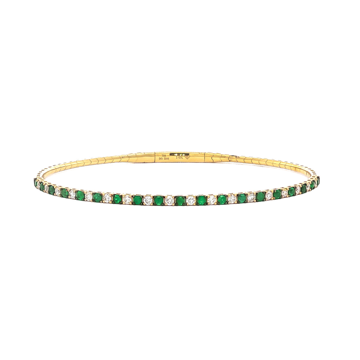14kt Yellow Gold 0.45ctw Round Emerald & 0.46ctw Round Diamond Flex Bangle