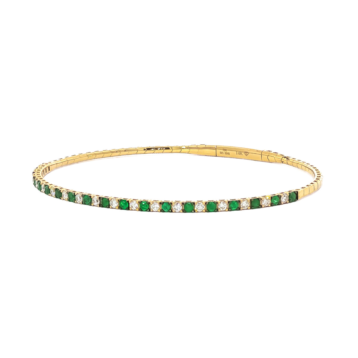 14kt Yellow Gold 0.45ctw Round Emerald & 0.46ctw Round Diamond Flex Bangle