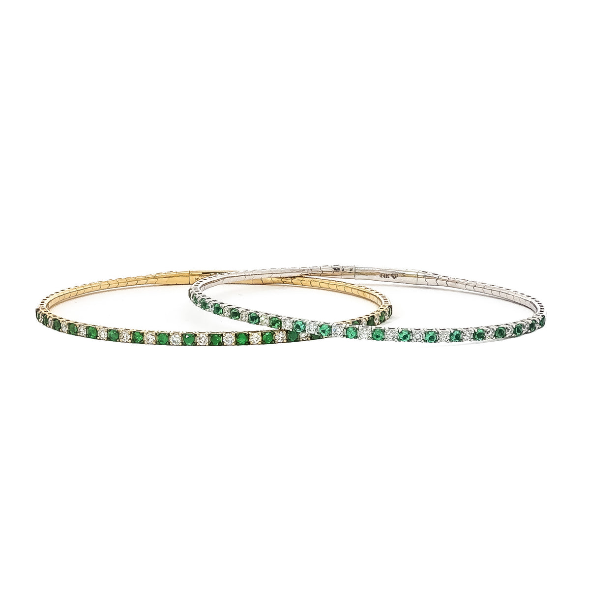 14kt Yellow Gold 0.45ctw Round Emerald & 0.46ctw Round Diamond Flex Bangle