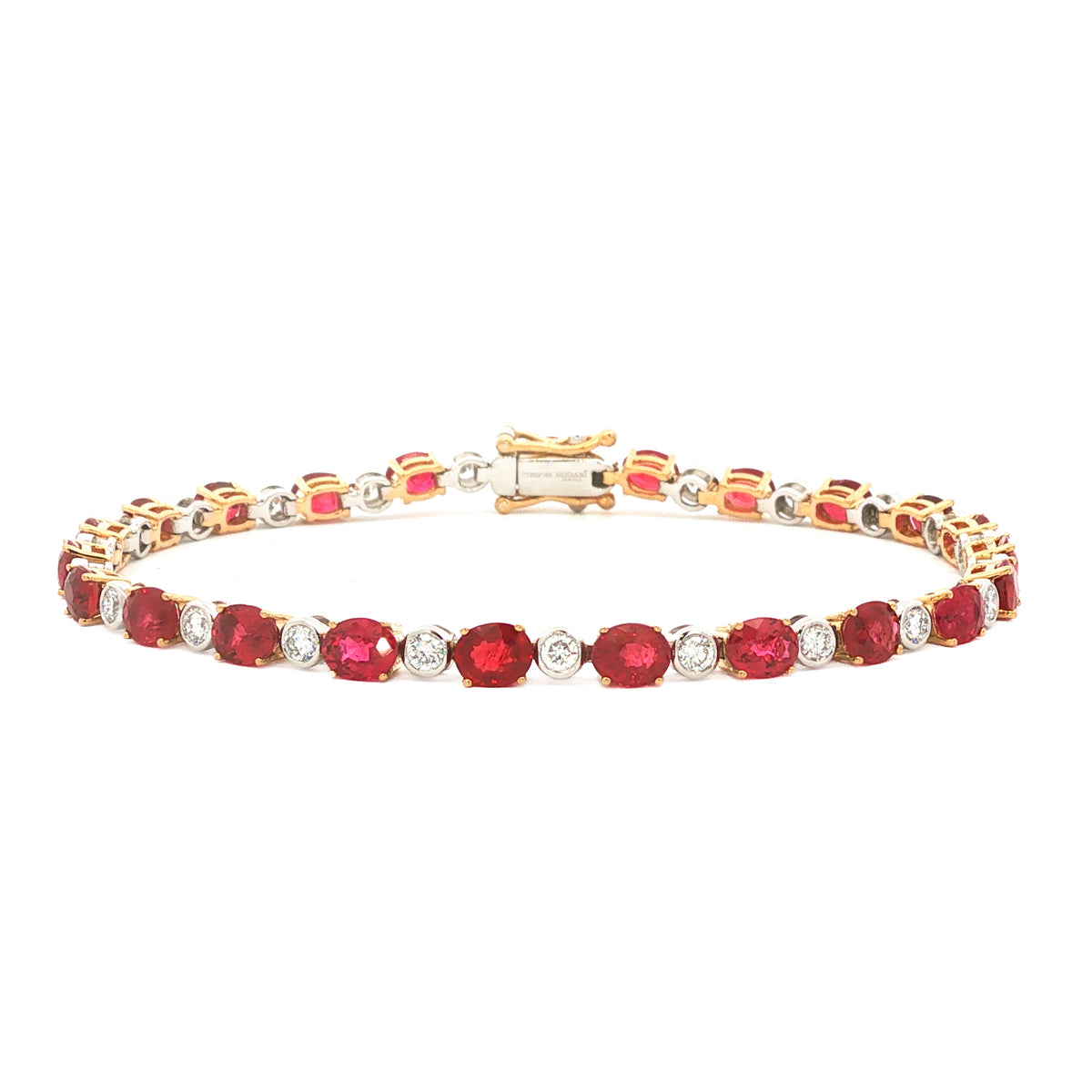 18kt Yellow Gold & Platinum 7.70 ctw Ruby & 1.07 ctw Diamond Bracelet 7"