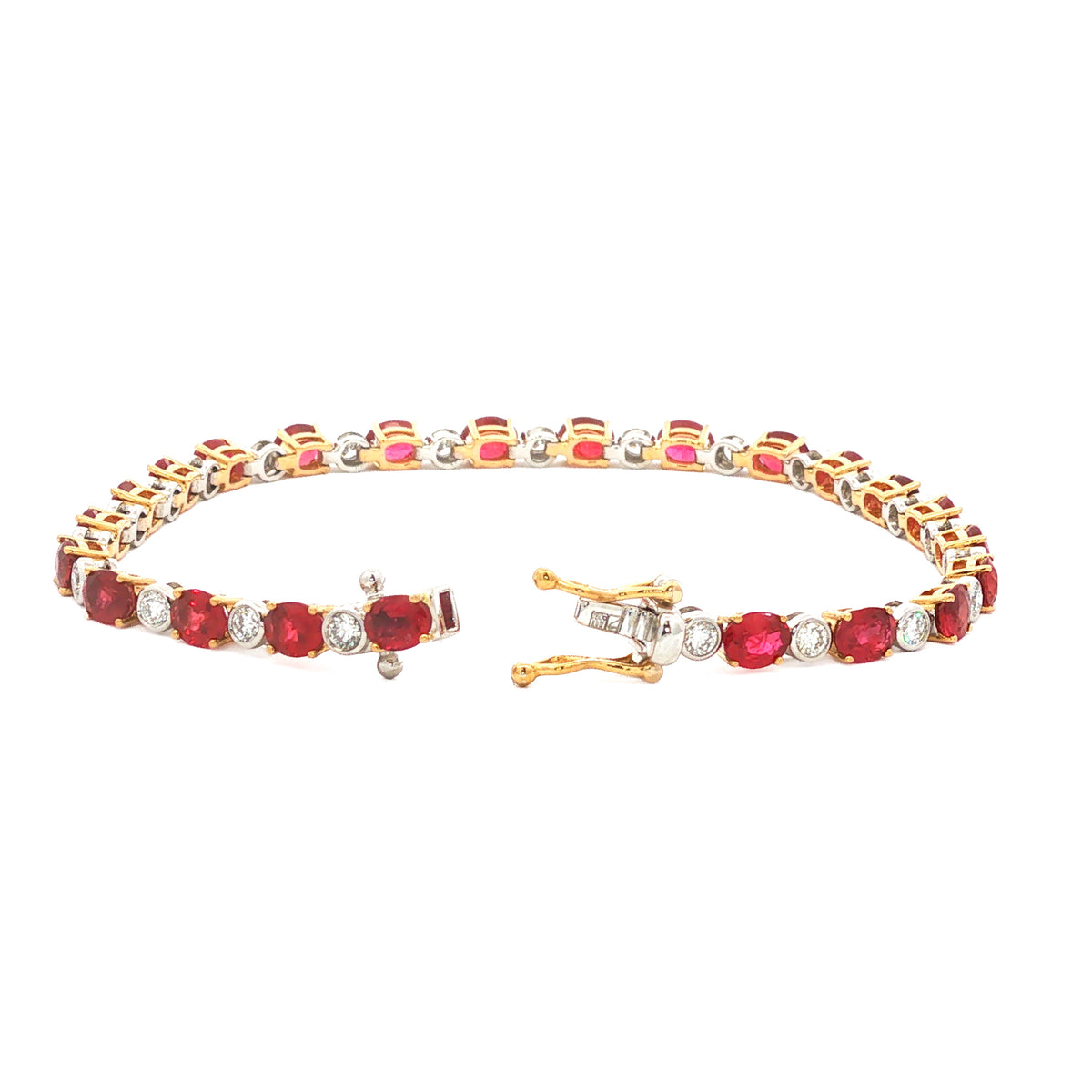 18kt Yellow Gold & Platinum 7.70 ctw Ruby & 1.07 ctw Diamond Bracelet 7"
