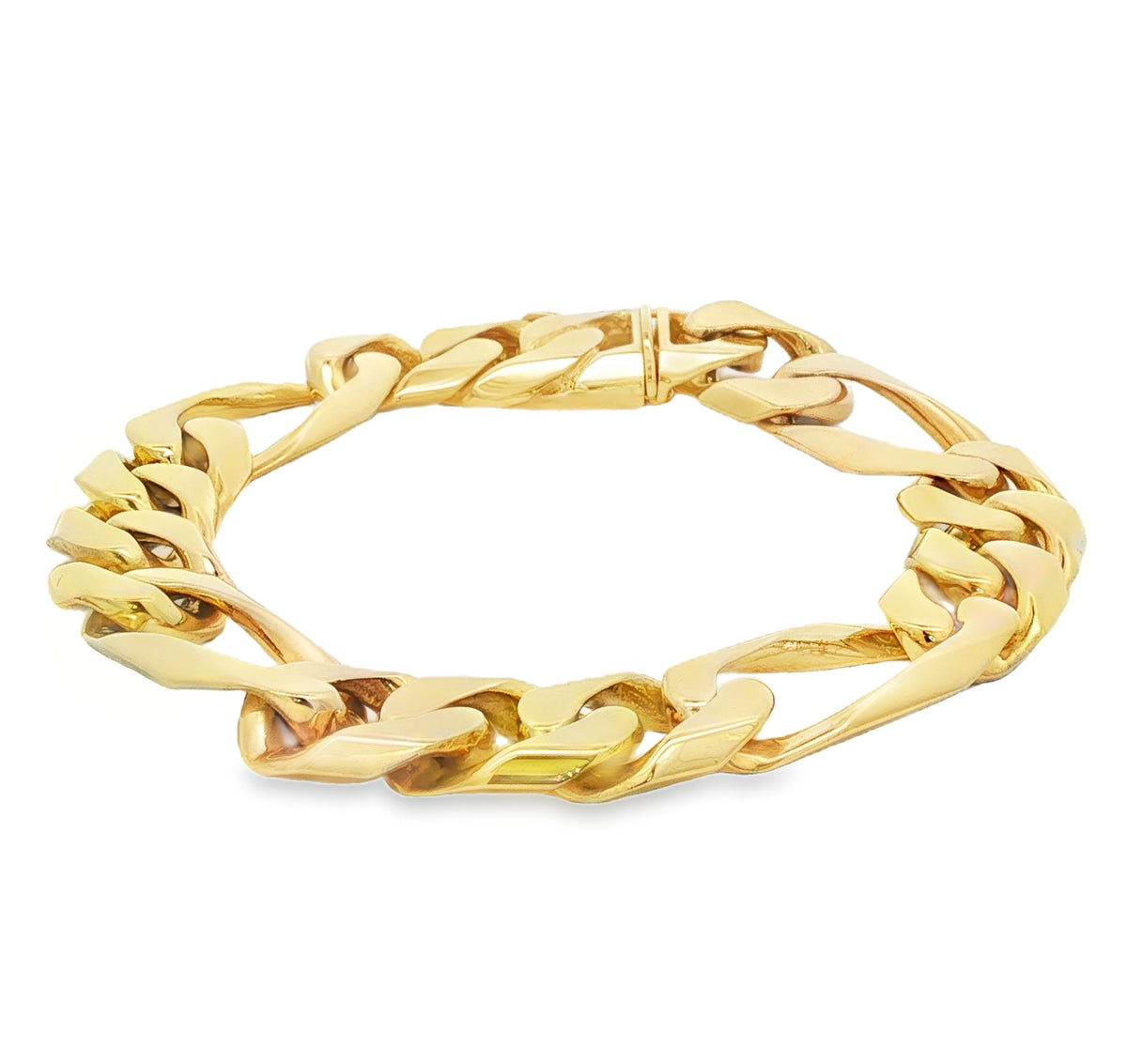 Men's 14kt Yellow Gold 13mm Figaro Link Bracelet 8.25 inch