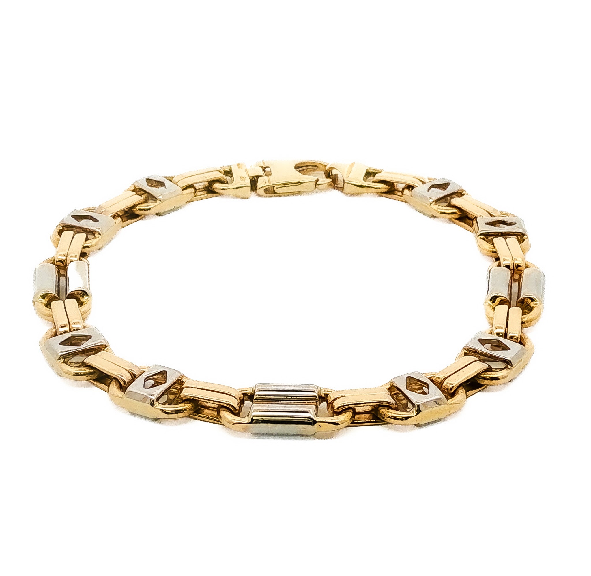 Mens 14kt Yellow/White Gold 9mm Two-Tone Fancy Link Bracelet, 9.25in