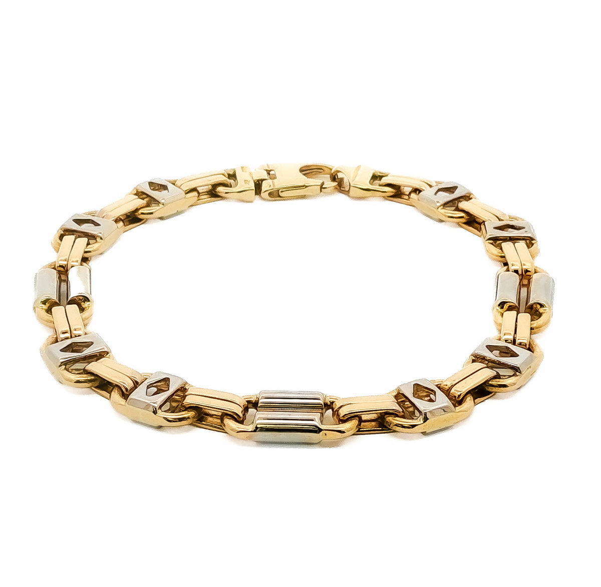 Mens 14kt Yellow/White Gold 9mm Two-Tone Fancy Link Bracelet, 9.25in
