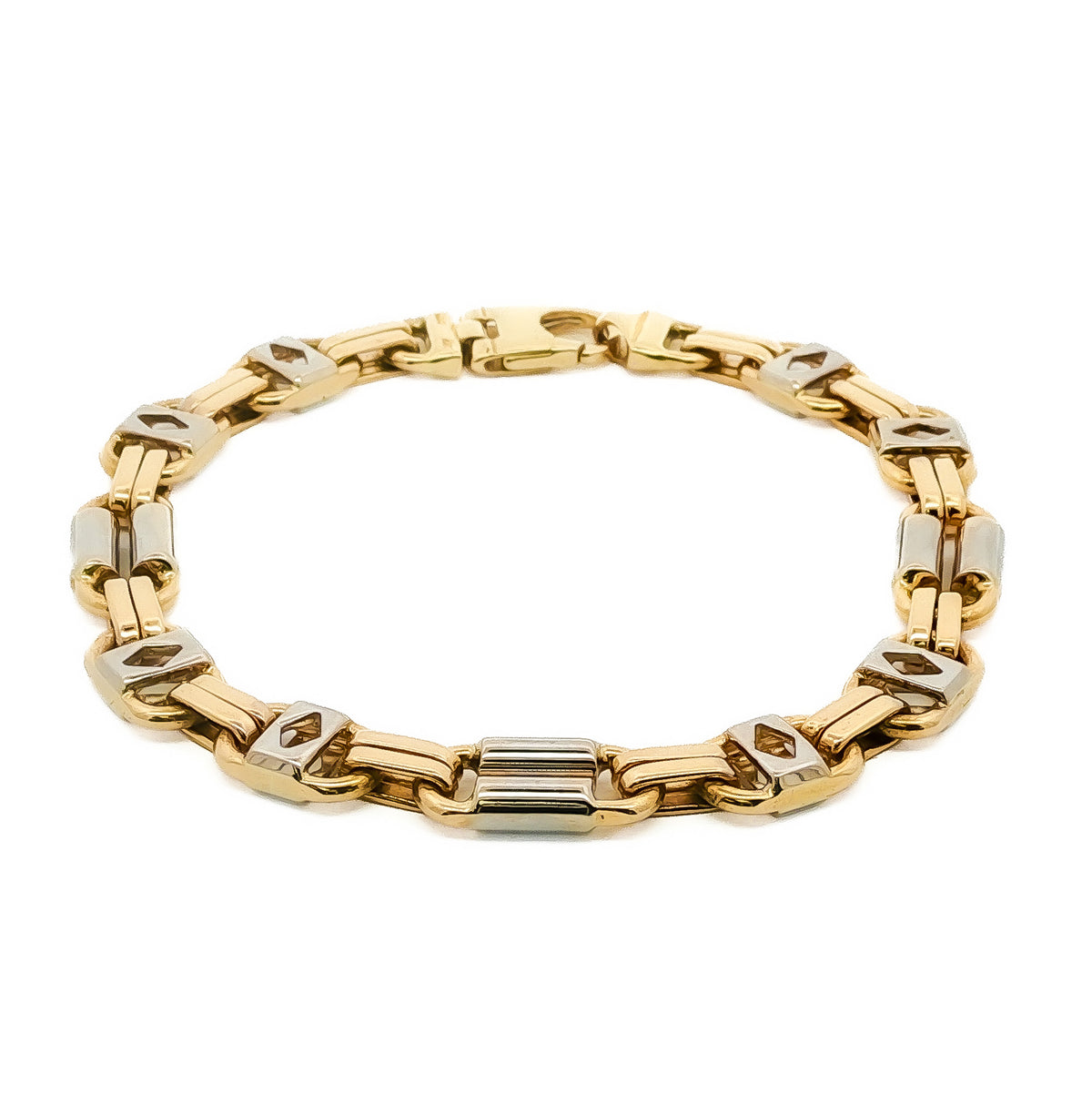 Mens 14kt Yellow/White Gold 9mm Two-Tone Fancy Link Bracelet, 9.25in