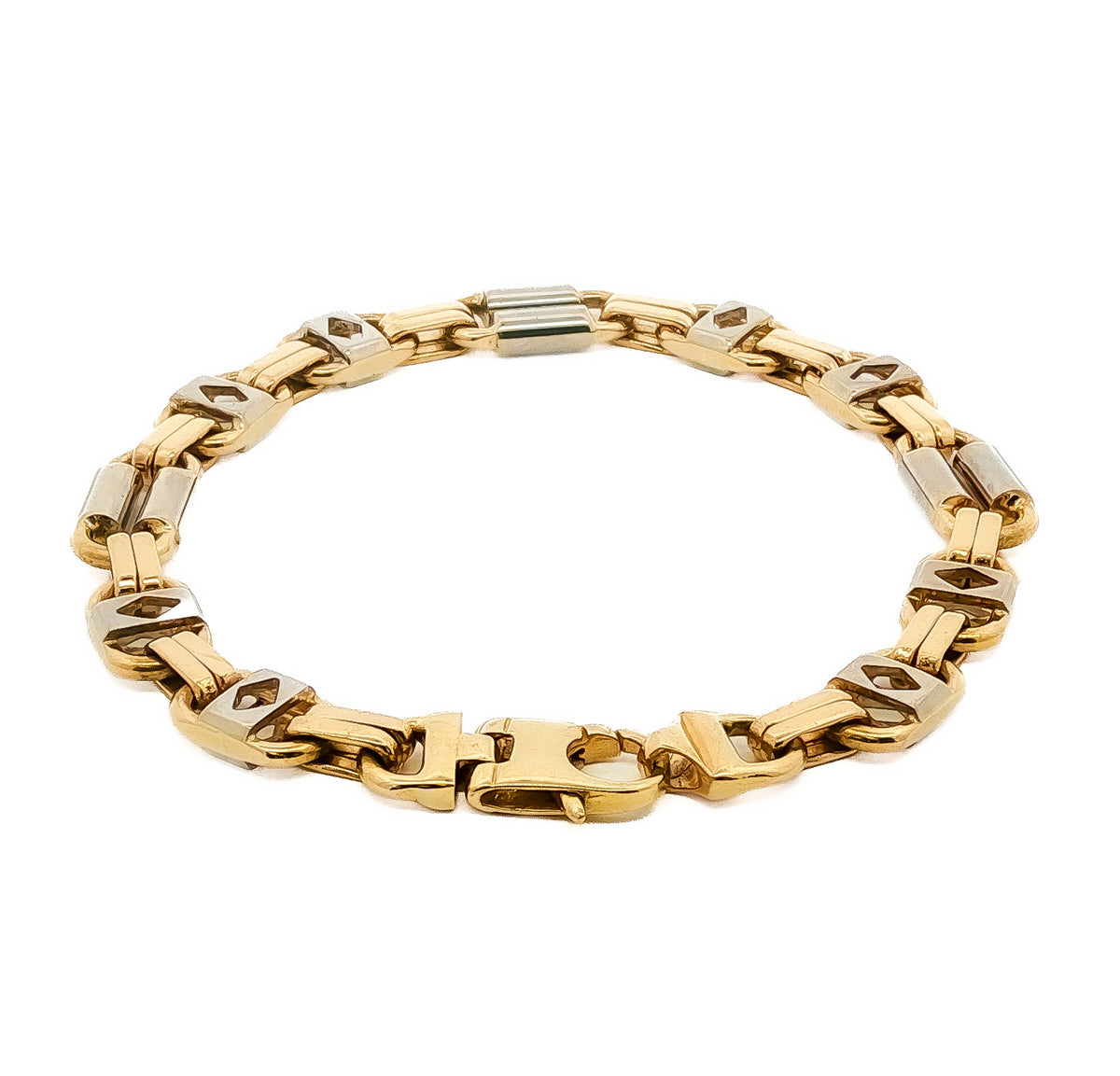 Mens 14kt Yellow/White Gold 9mm Two-Tone Fancy Link Bracelet, 9.25in