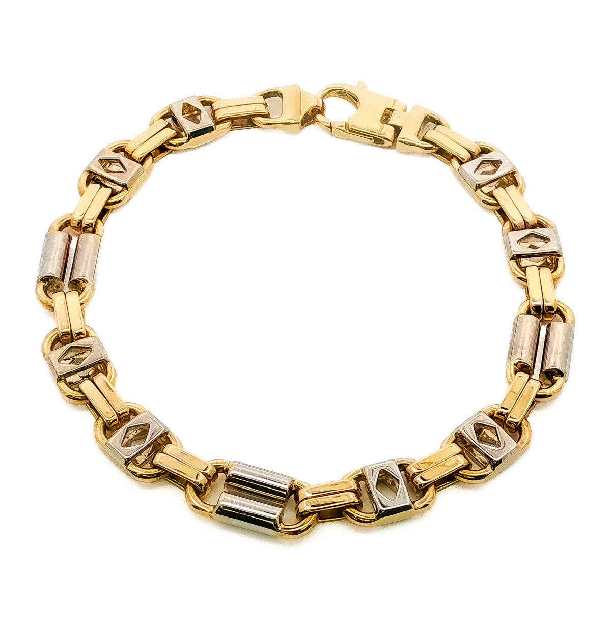 Mens 14kt Yellow/White Gold 9mm Two-Tone Fancy Link Bracelet, 9.25in