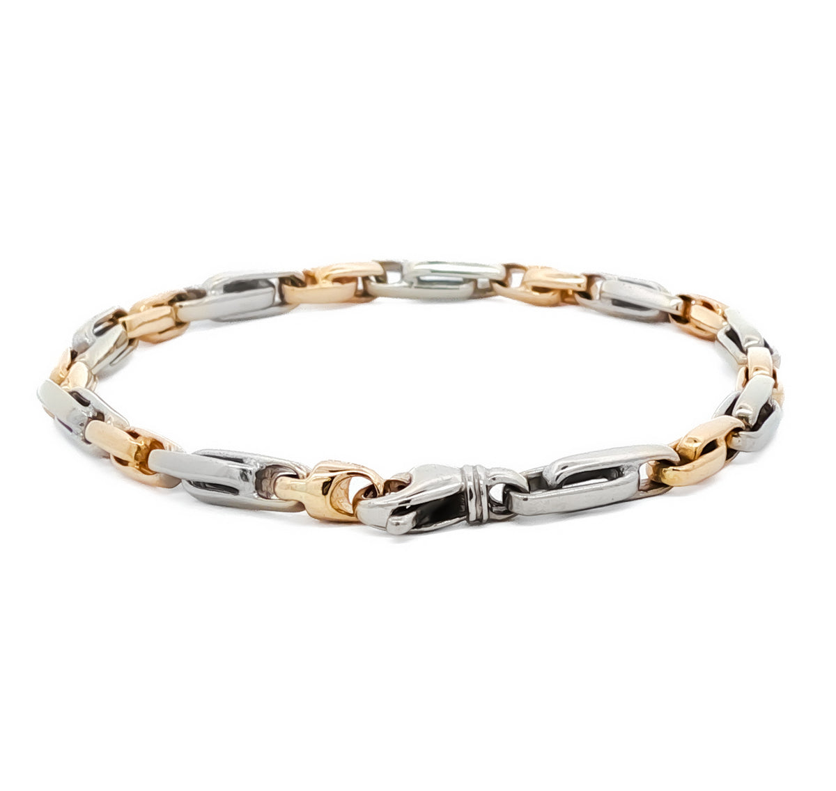 Mens 14kt Yellow/White Gold 5mm Two-Tone Modified Cable Bracelet, 8in