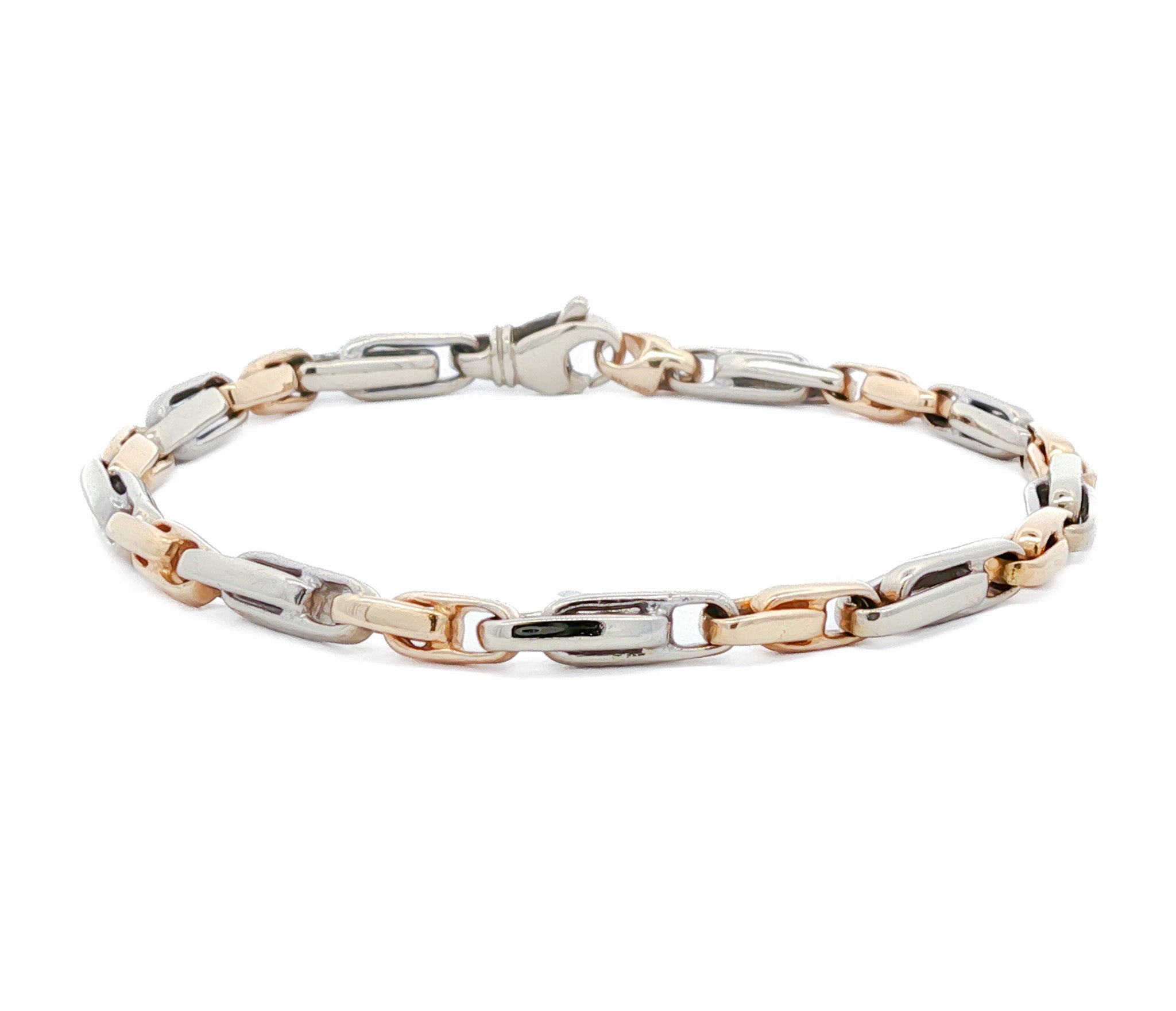 Mens 14kt Yellow/White Gold 5mm Two-Tone Modified Cable Bracelet, 8in
