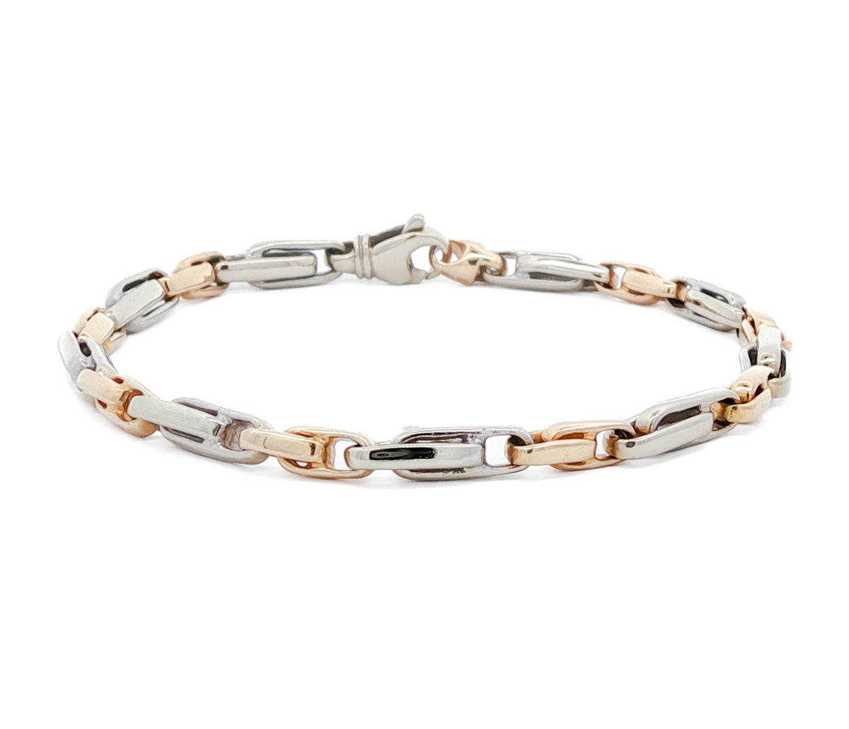 Mens 14kt Yellow/White Gold 5mm Two-Tone Modified Cable Bracelet, 8in