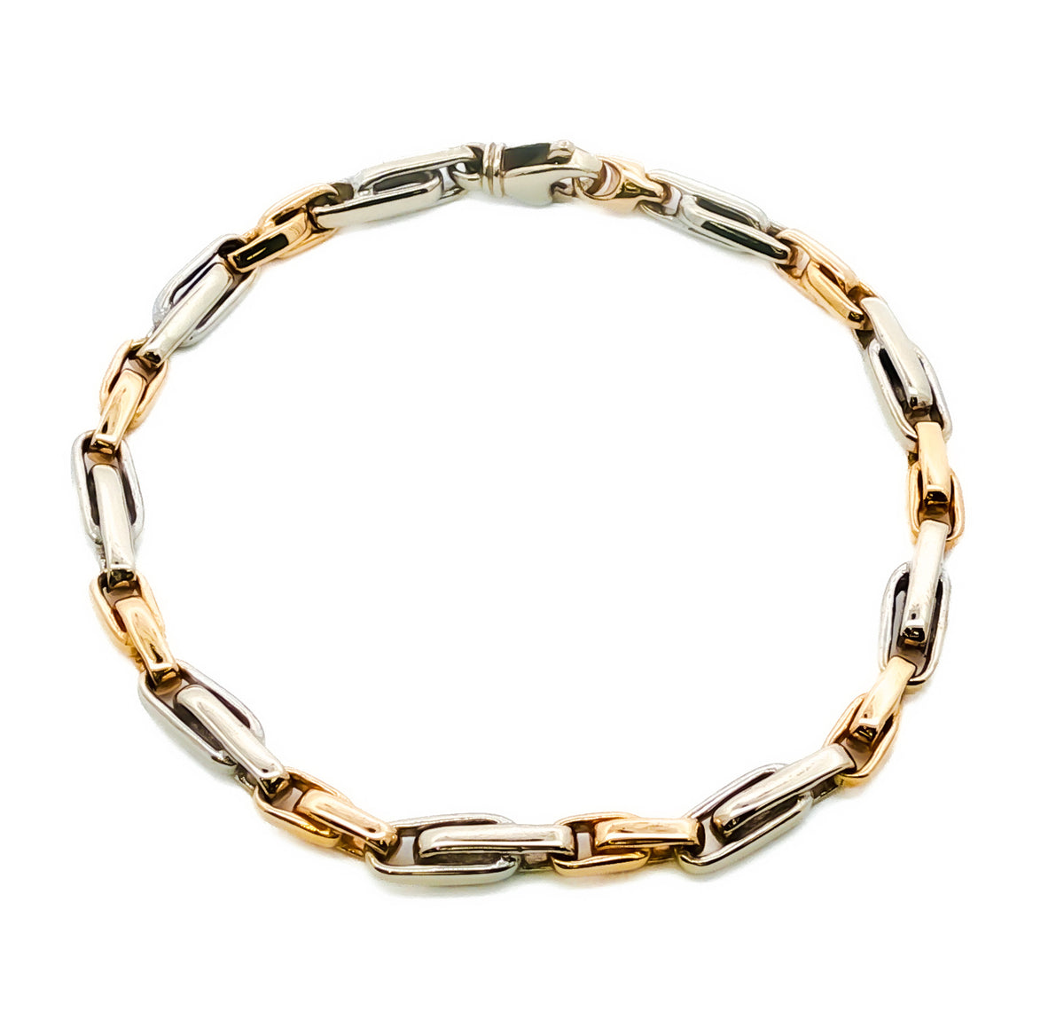 Mens 14kt Yellow/White Gold 5mm Two-Tone Modified Cable Bracelet, 8in