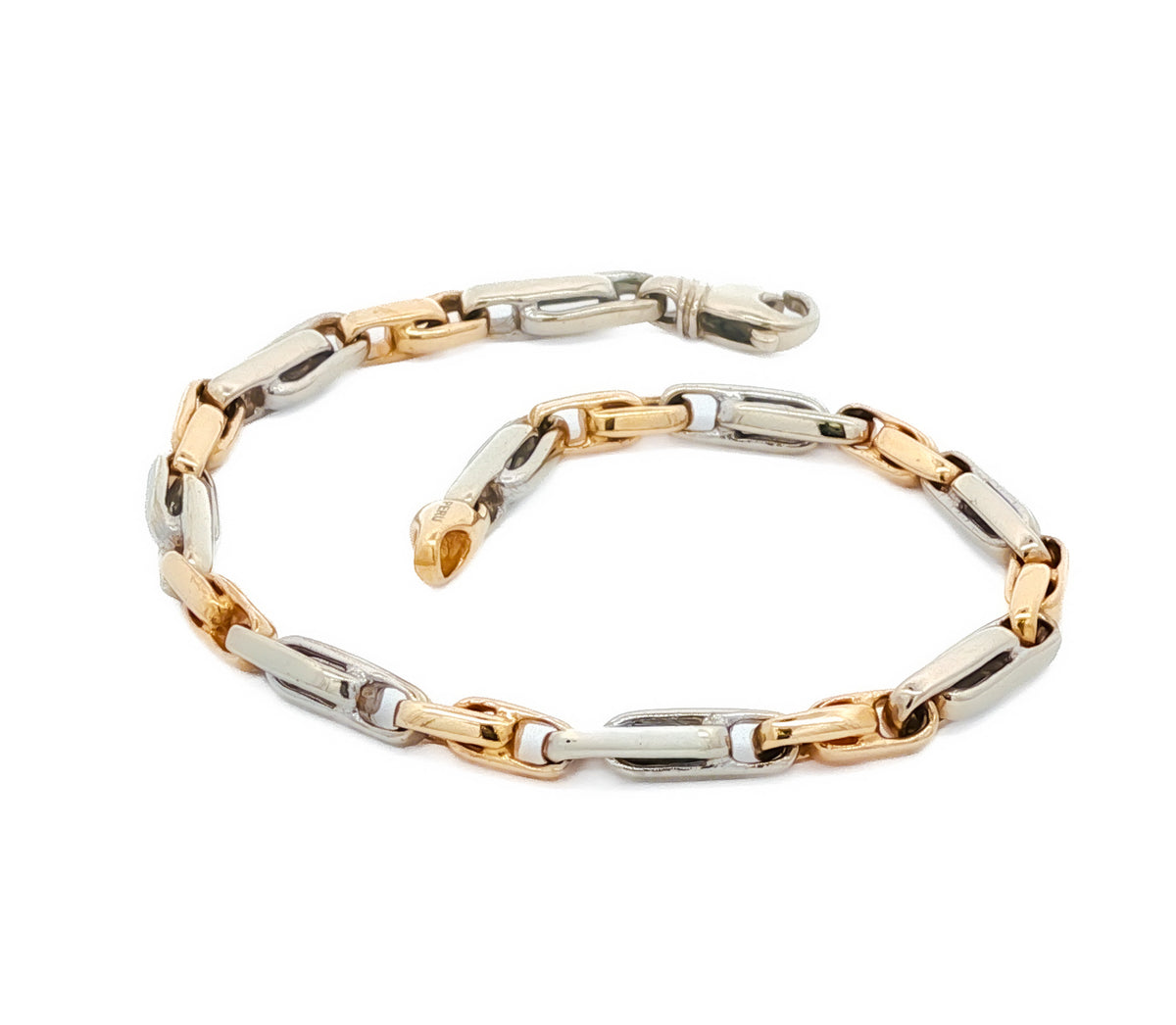Mens 14kt Yellow/White Gold 5mm Two-Tone Modified Cable Bracelet, 8in