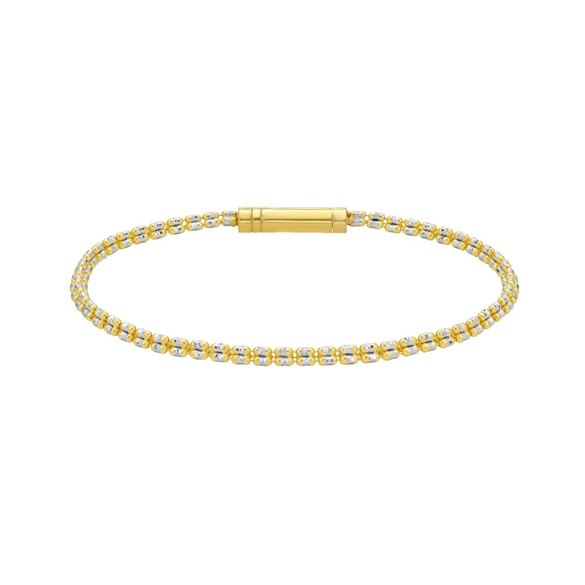 14kt White & Yellow Gold 2.7mm Diamond Cut Ice Link Chain Bracelet 7 inch