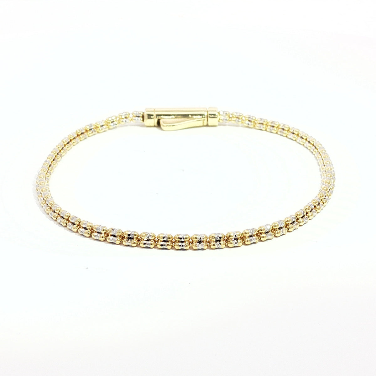 14kt White & Yellow Gold 2.7mm Diamond Cut Ice Link Chain Bracelet 7 inch