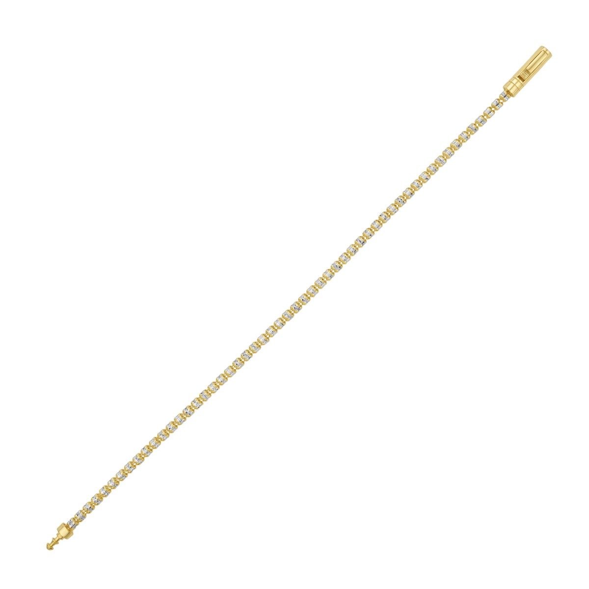 14kt White & Yellow Gold 2.7mm Diamond Cut Ice Link Chain Bracelet 7 inch