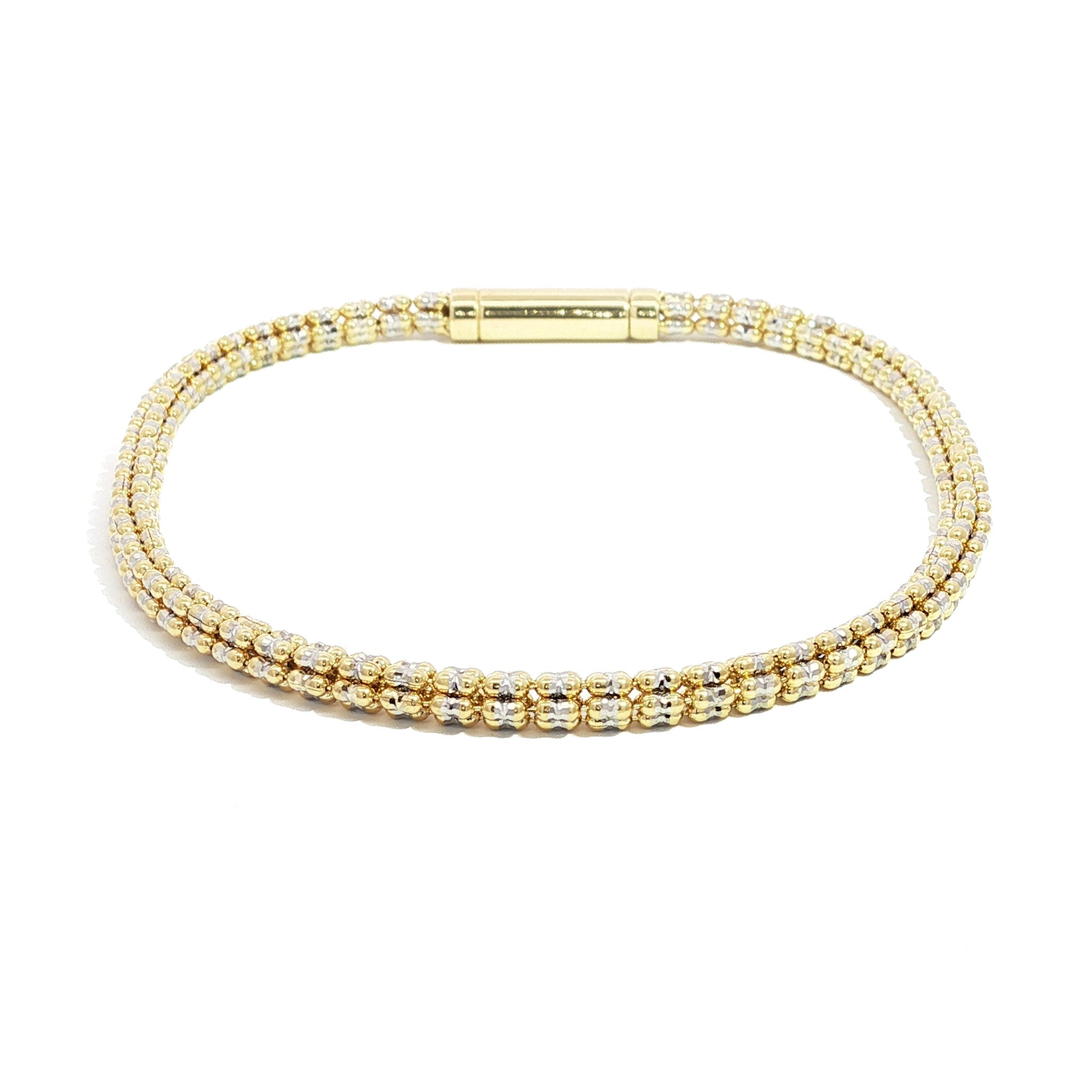 14KT TWO-TONE GOLD 3.3MM DIAMOND CUT ICE LINK CHAIN BRACELET 7.5"