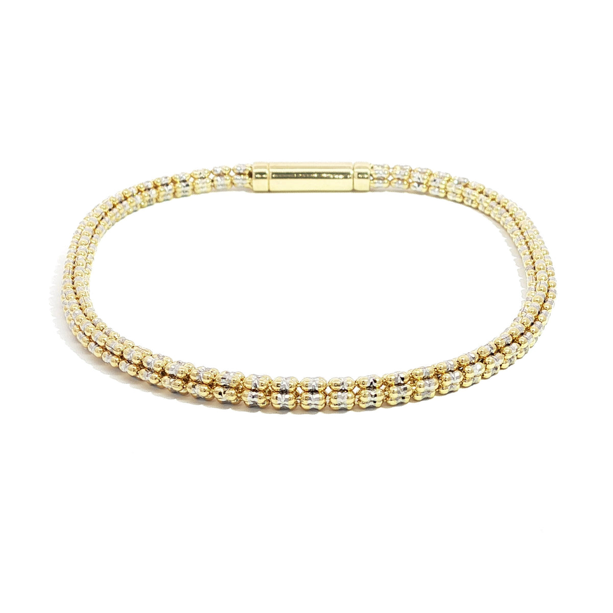 14kt White & Yellow Gold 3.3mm Diamond Cut Ice Link Chain Bracele 7.5 inch
