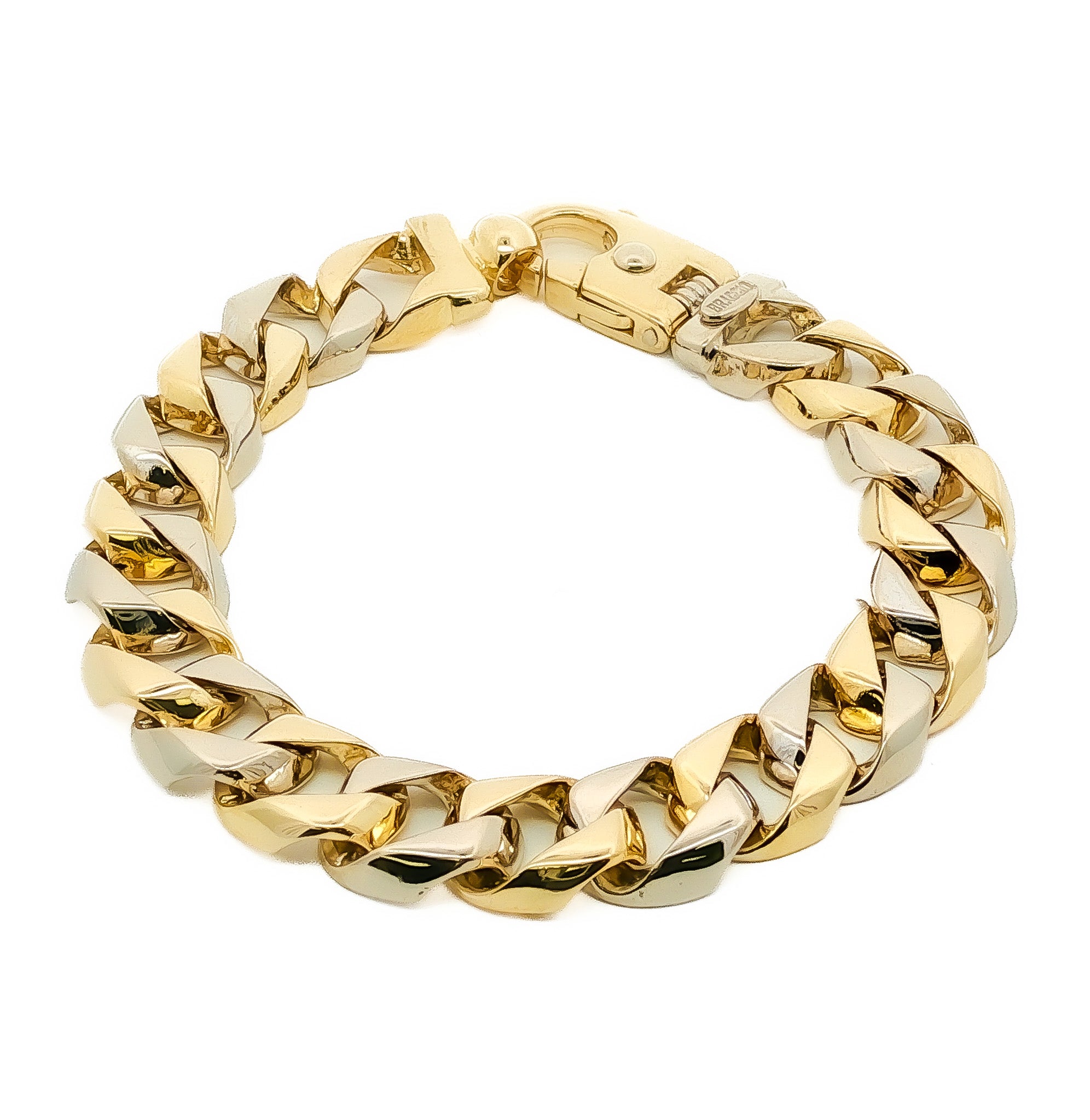 Mens 14kt Yellow/White Gold 13mm Alternating Two-Tone Curb Link Bracelet, 8.5in