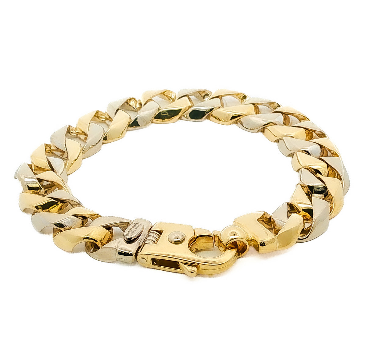 Mens 14kt Yellow/White Gold 13mm Alternating Two-Tone Curb Link Bracelet, 8.5in