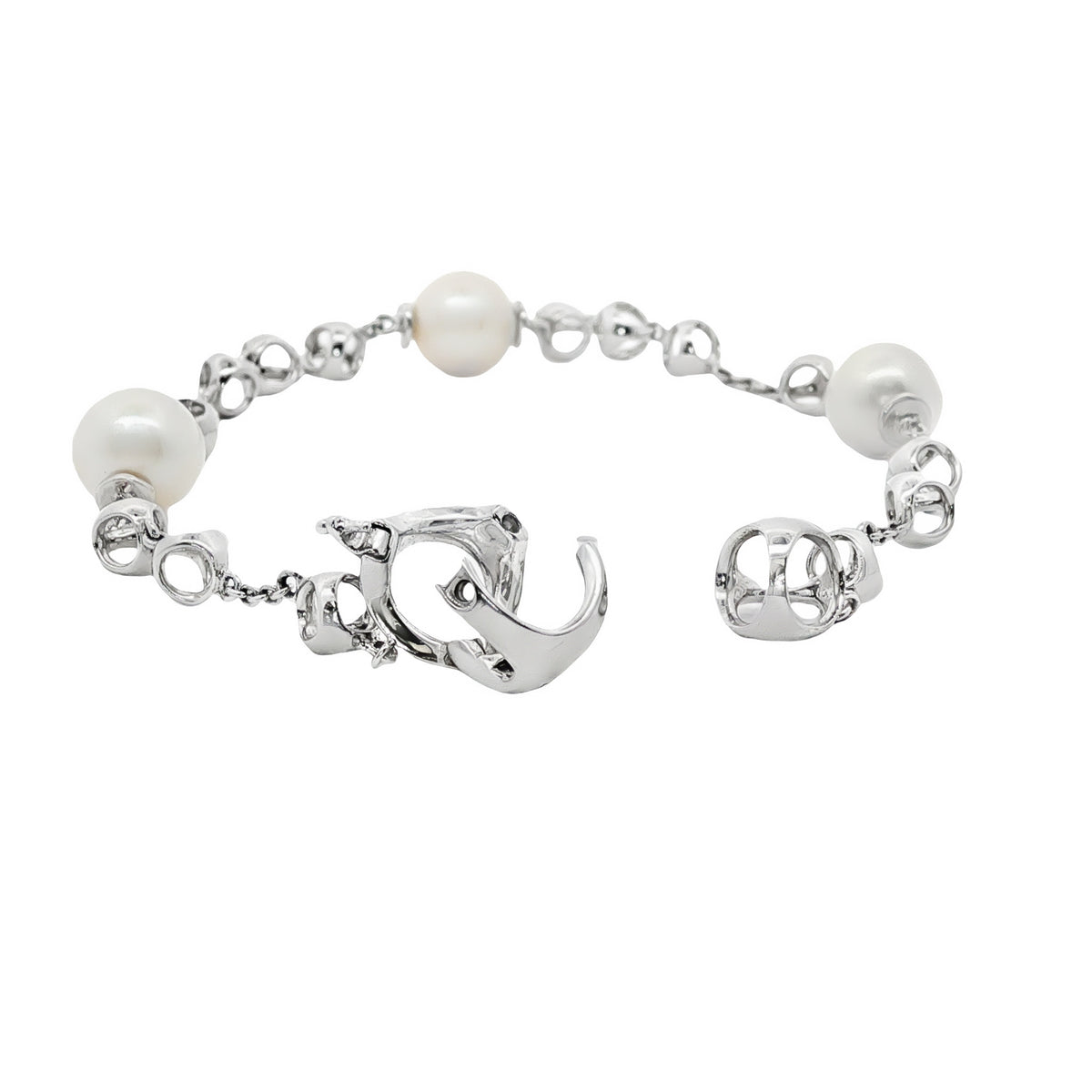 18kt White Gold Triadra Link Pearl Bracelet