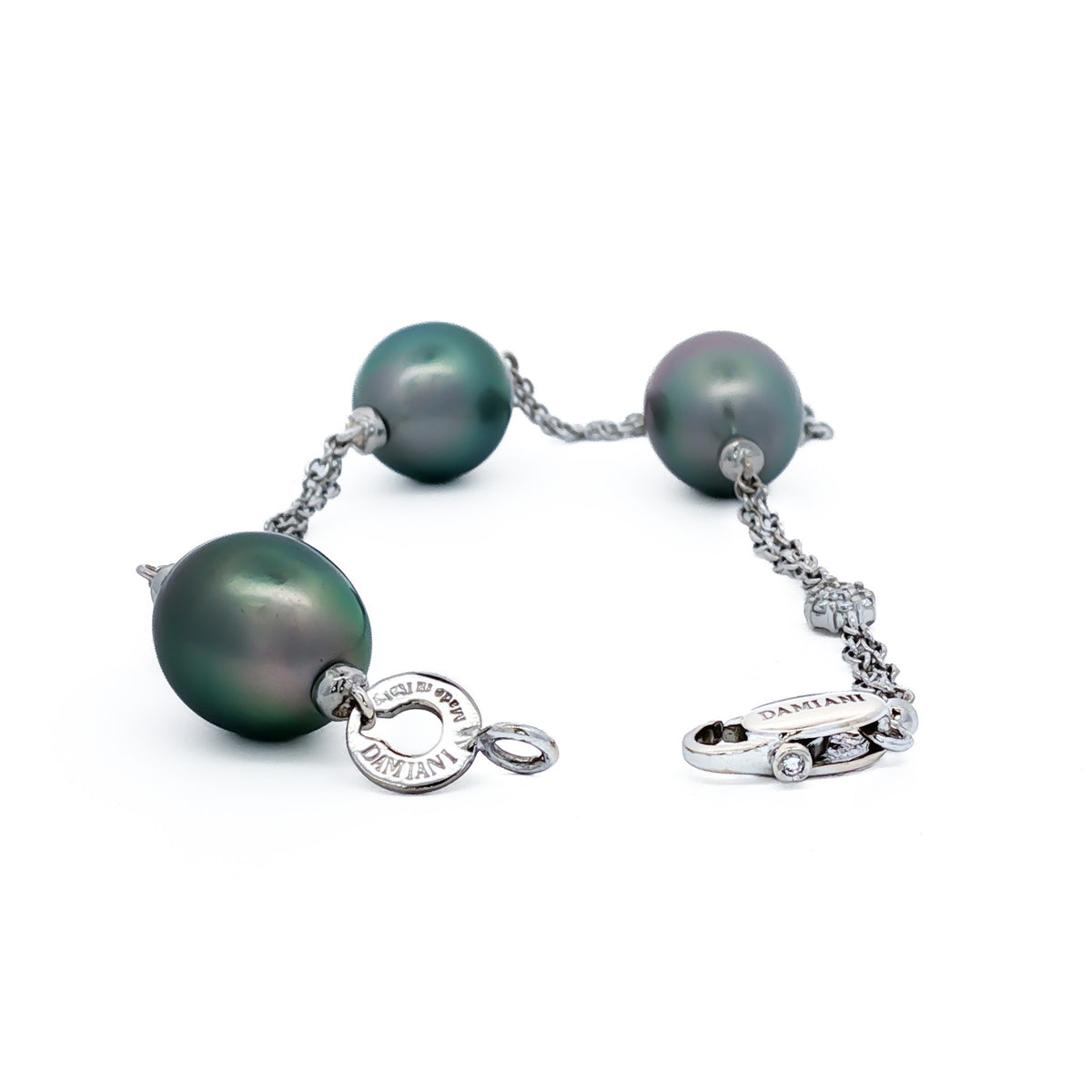 18kt White Gold, Tahitian Pearl and Diamond Bracelet
