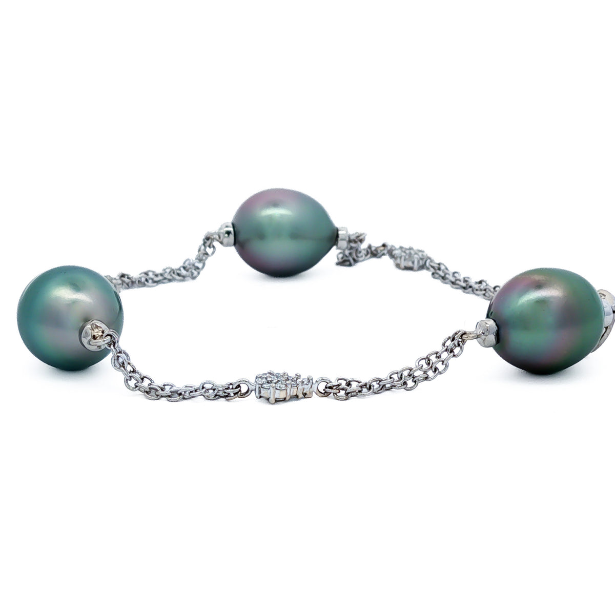 18kt White Gold, Tahitian Pearl and Diamond Bracelet