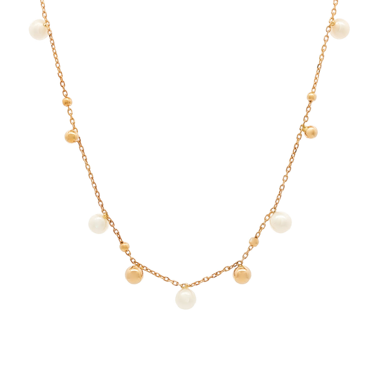 14kt Yellow Gold Pearl & Bead Scattered Necklace