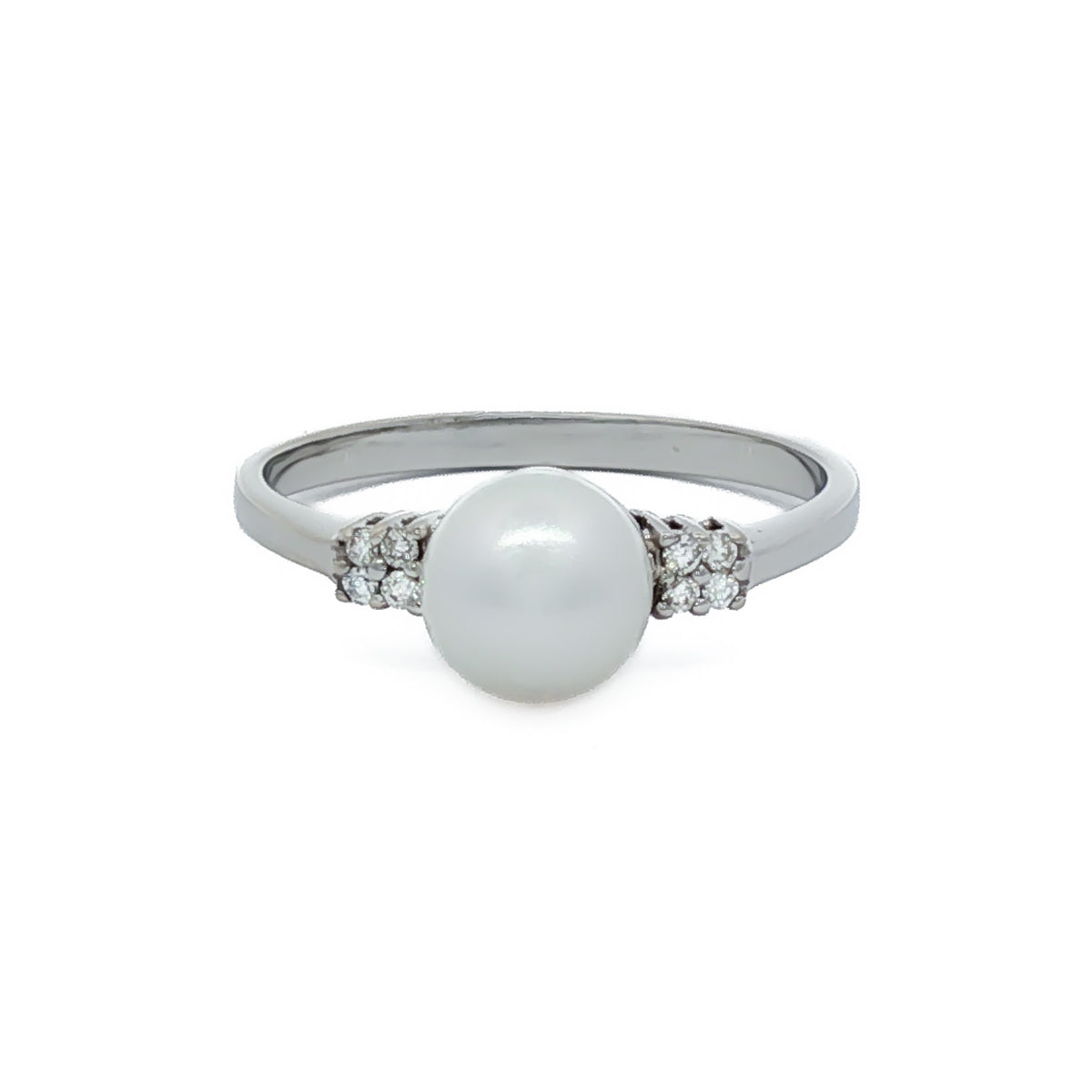 14kt White Gold Cultured Pearl and Diamond Ring 5,5.5,6,6.5,7,7.5,8,8.5,9