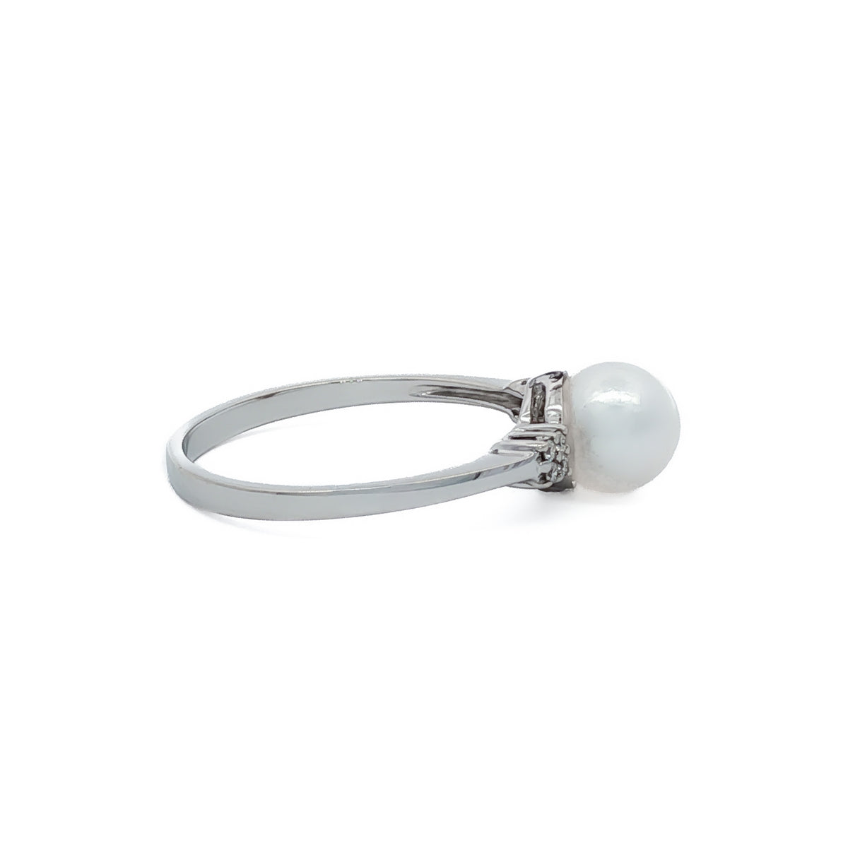 14kt White Gold Cultured Pearl and Diamond Ring 5,5.5,6,6.5,7,7.5,8,8.5,9