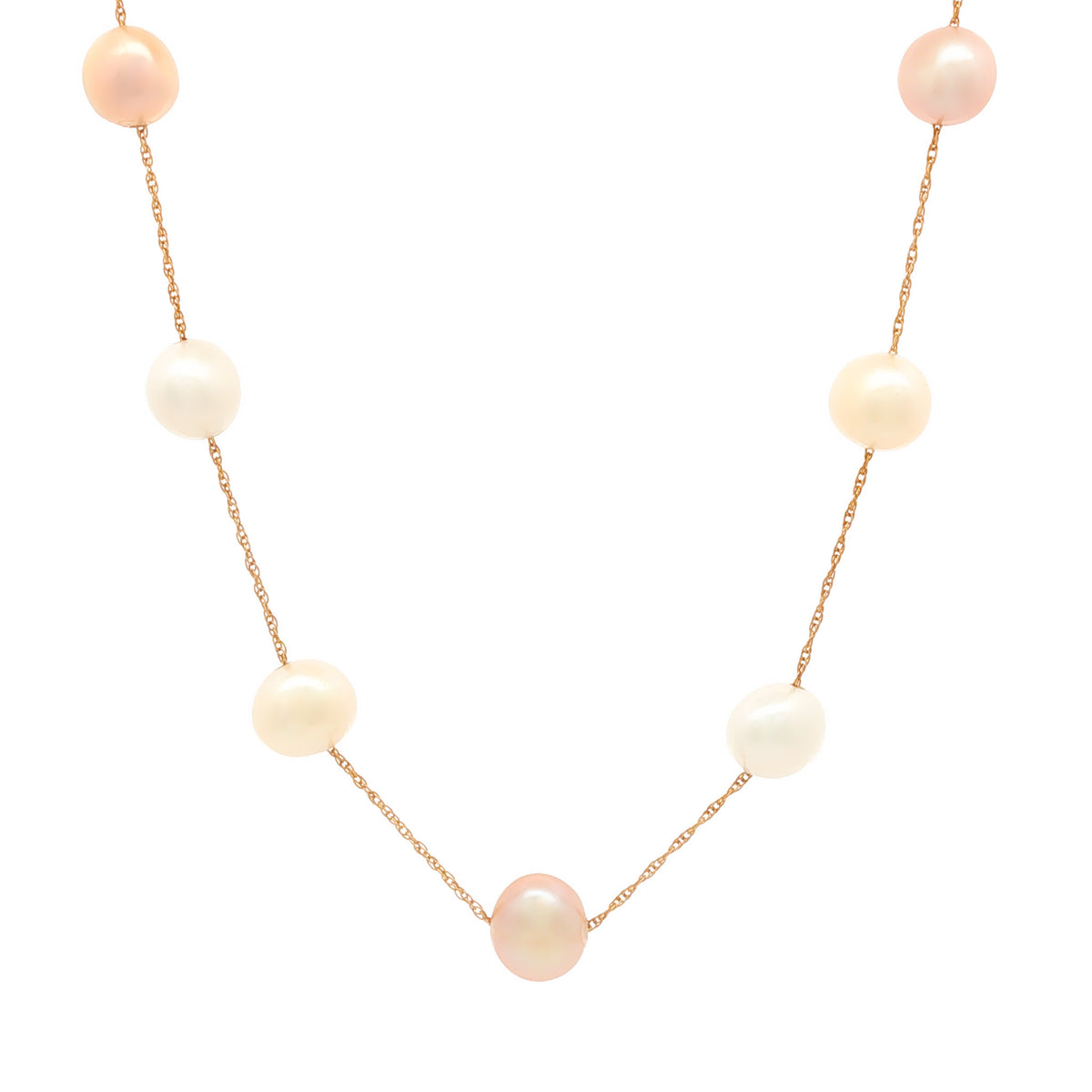 10kt Yellow Gold Multi-Color Pearl Station Necklace