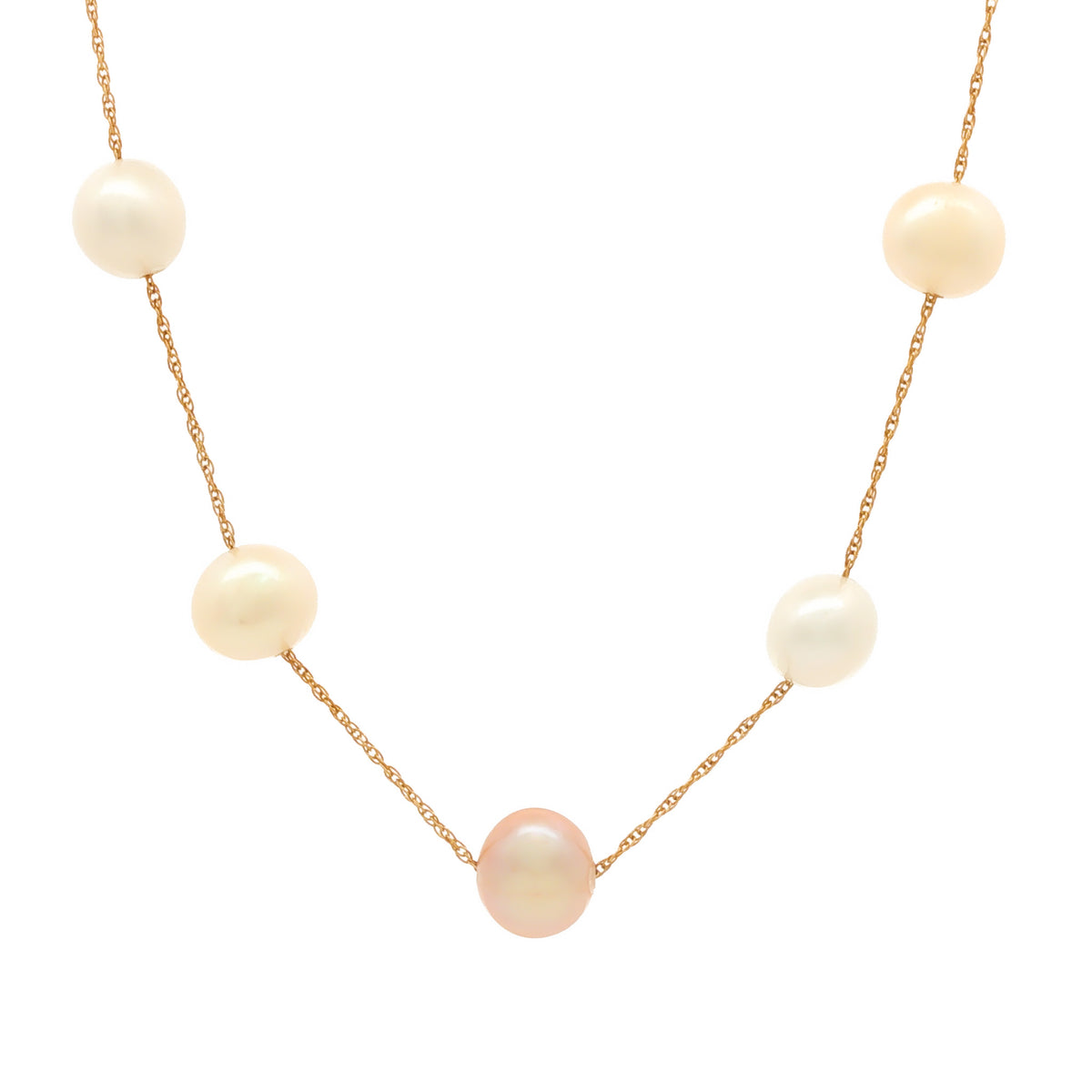 10kt Yellow Gold Multi-Color Pearl Station Necklace