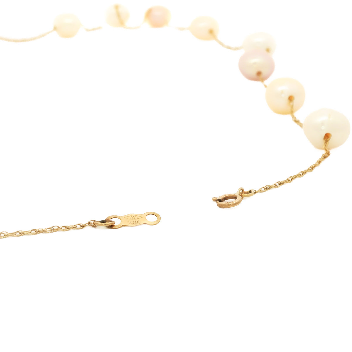 10kt Yellow Gold Multi-Color Pearl Station Necklace