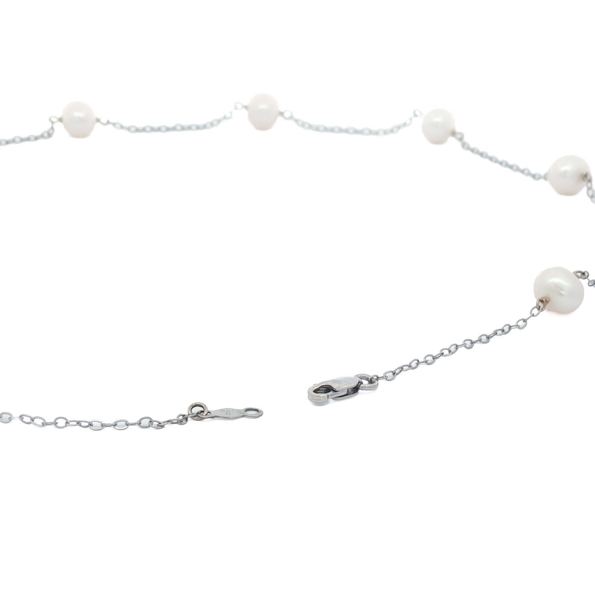 14kt White Gold Cultured Pearl Station Necklace