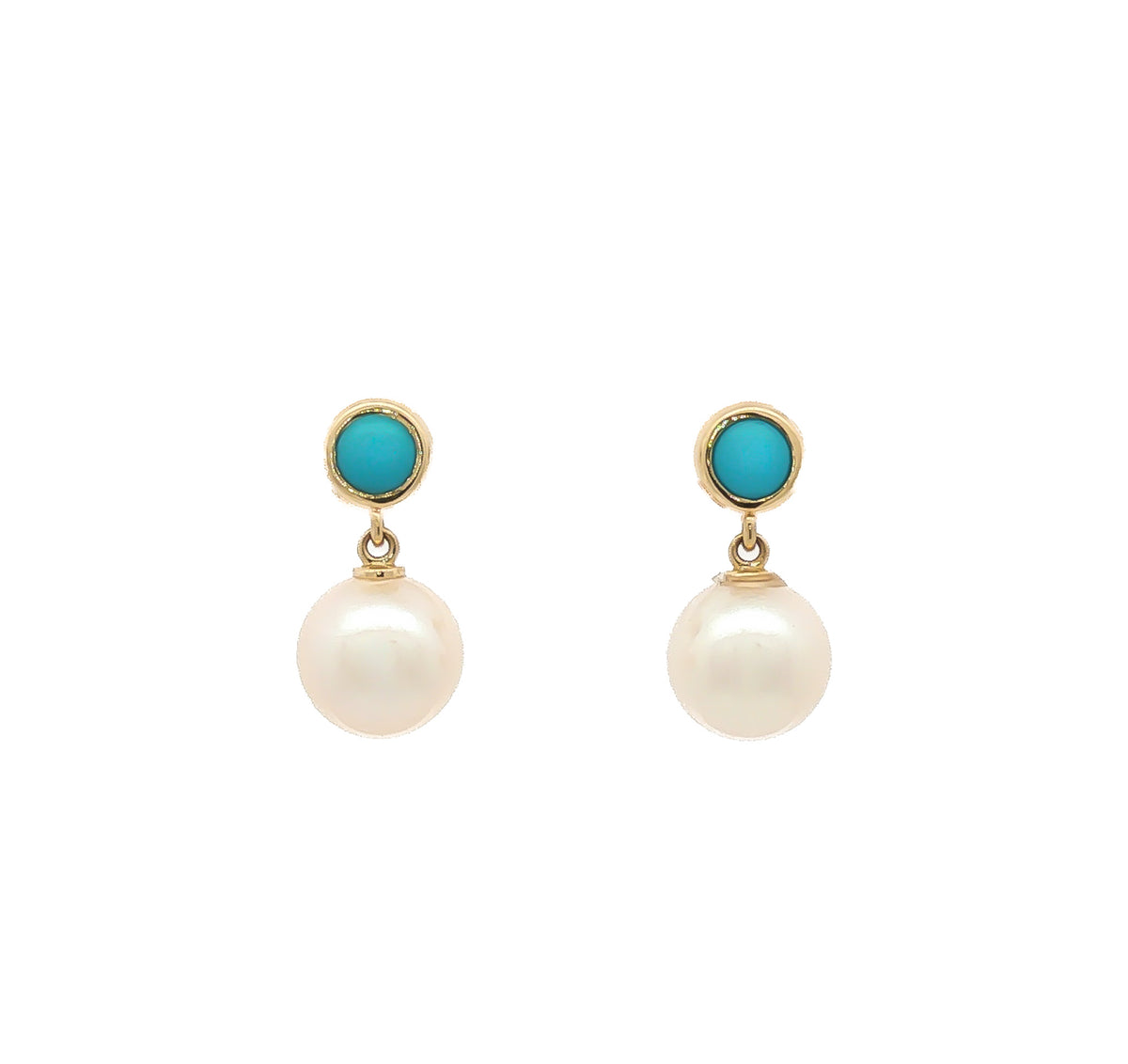 14kt Yellow Gold Pearl & Turquoise Drop Earrings