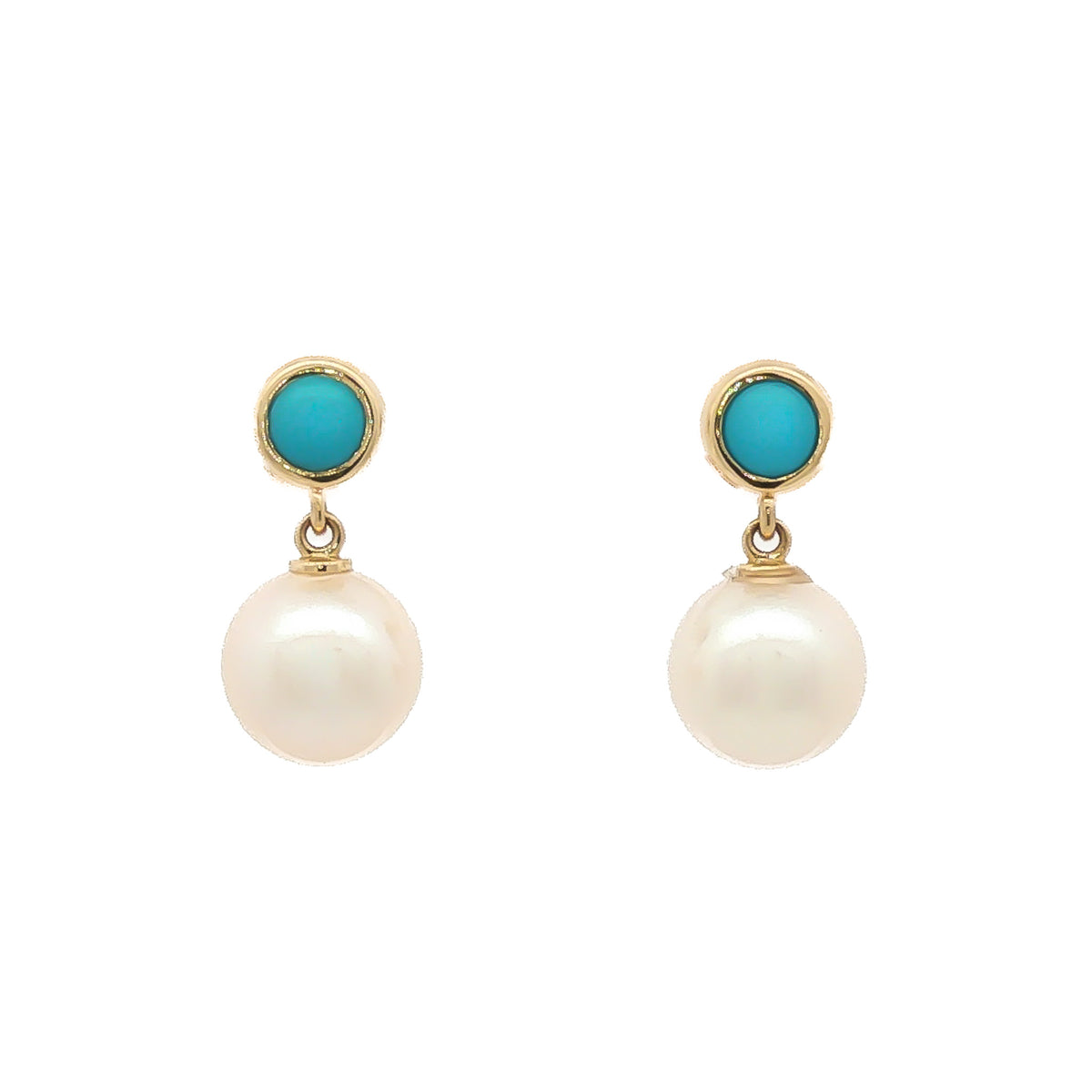 14kt Yellow Gold Pearl & Turquoise Drop Earrings