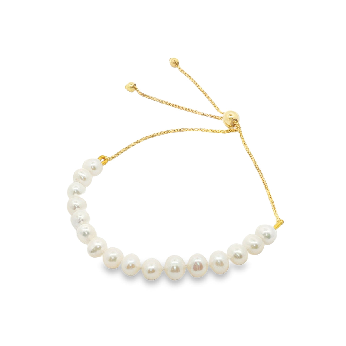 14kt Yellow Gold Freshwater Pearl Wheat Bolo Bracelet