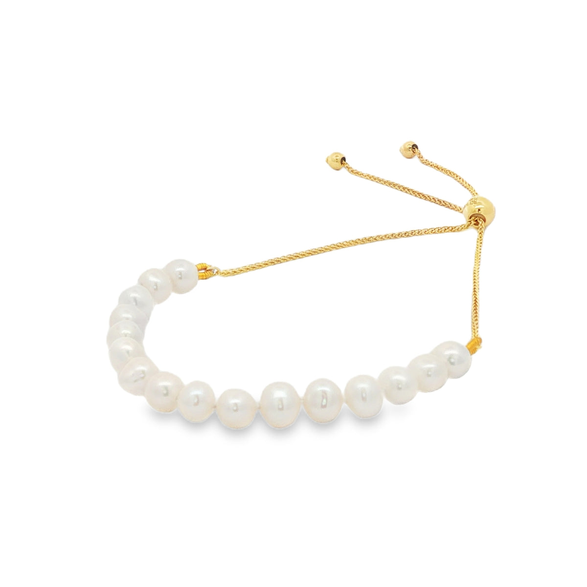 14kt Yellow Gold Freshwater Pearl Wheat Bolo Bracelet