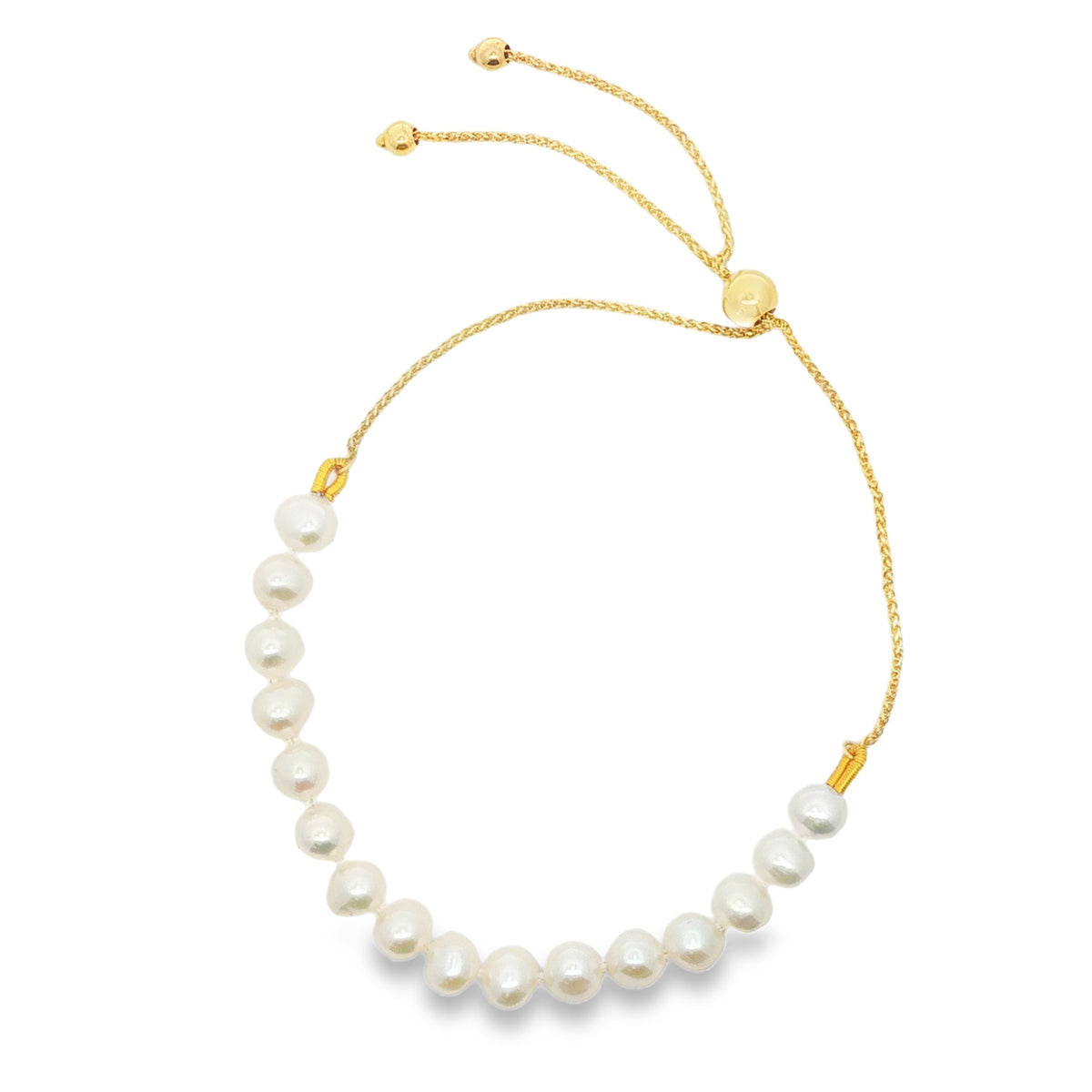14kt Yellow Gold Freshwater Pearl Wheat Bolo Bracelet