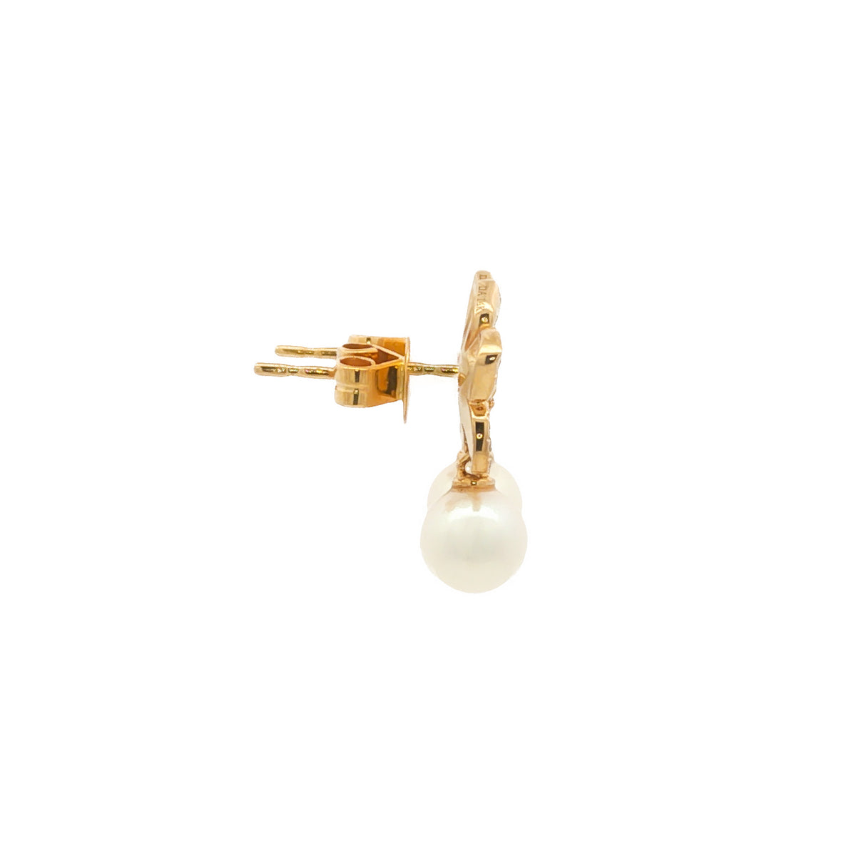 14kt Yellow Gold Diamond Flower and Pearl Drop Earrings