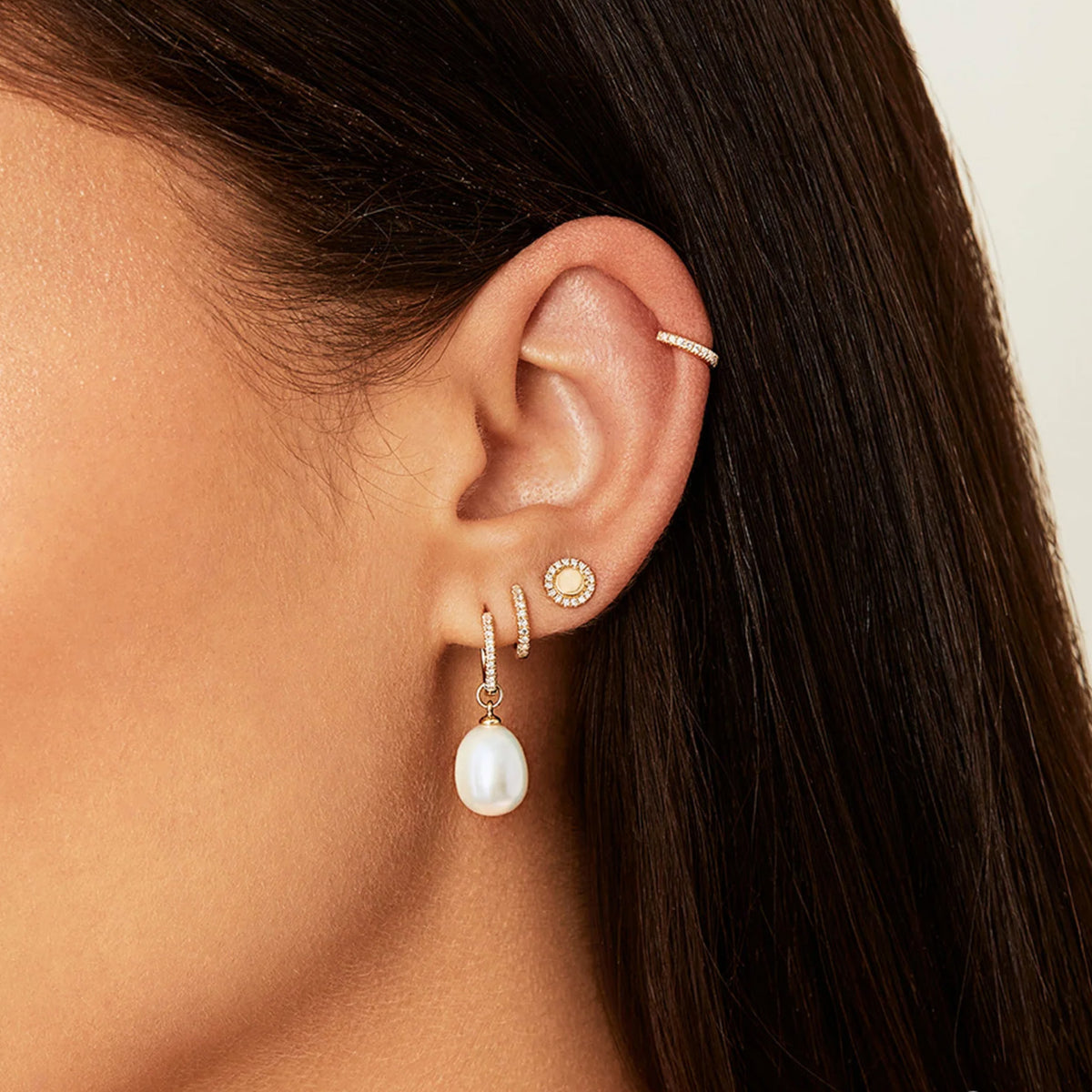 14kt Yellow Gold .06 ctw Diamond and Pearl Dangle Earring