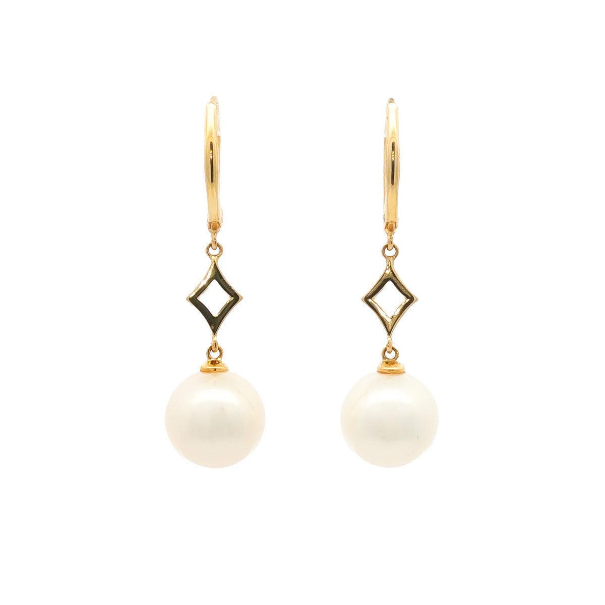 14kt Yellow Gold Diamond and Freshwater Pearl Drop Earrings