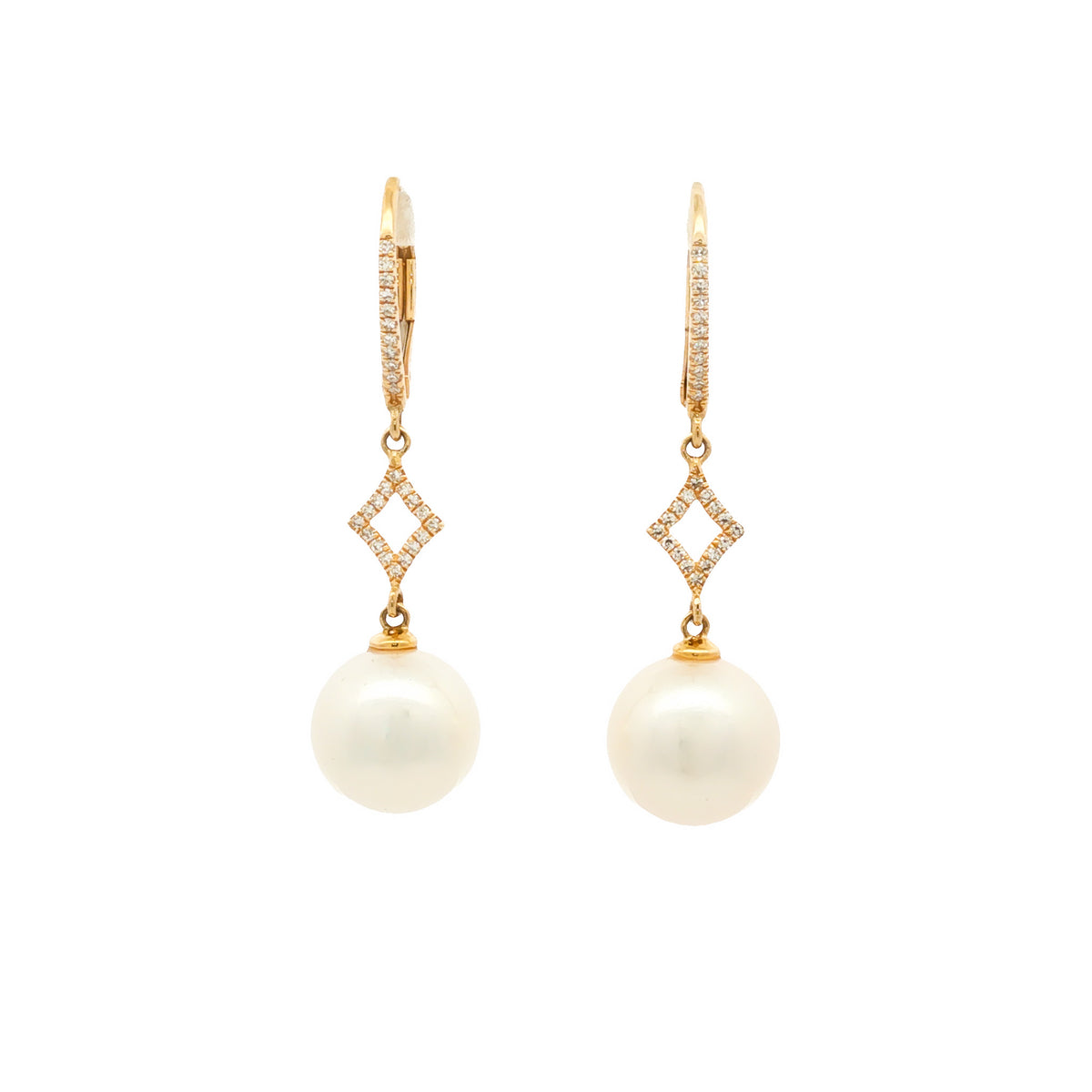 14kt Yellow Gold Diamond and Freshwater Pearl Drop Earrings