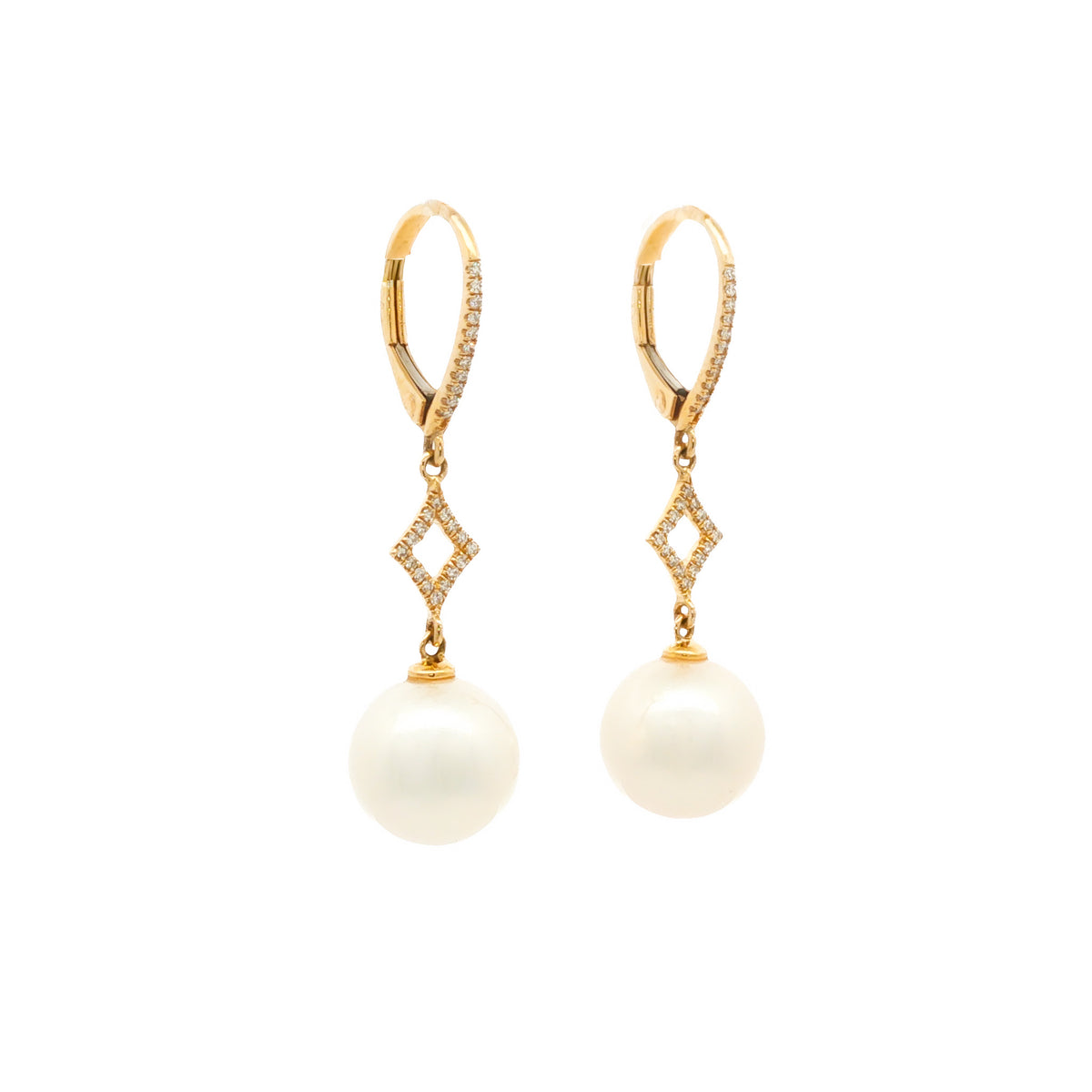 14kt Yellow Gold Diamond and Freshwater Pearl Drop Earrings